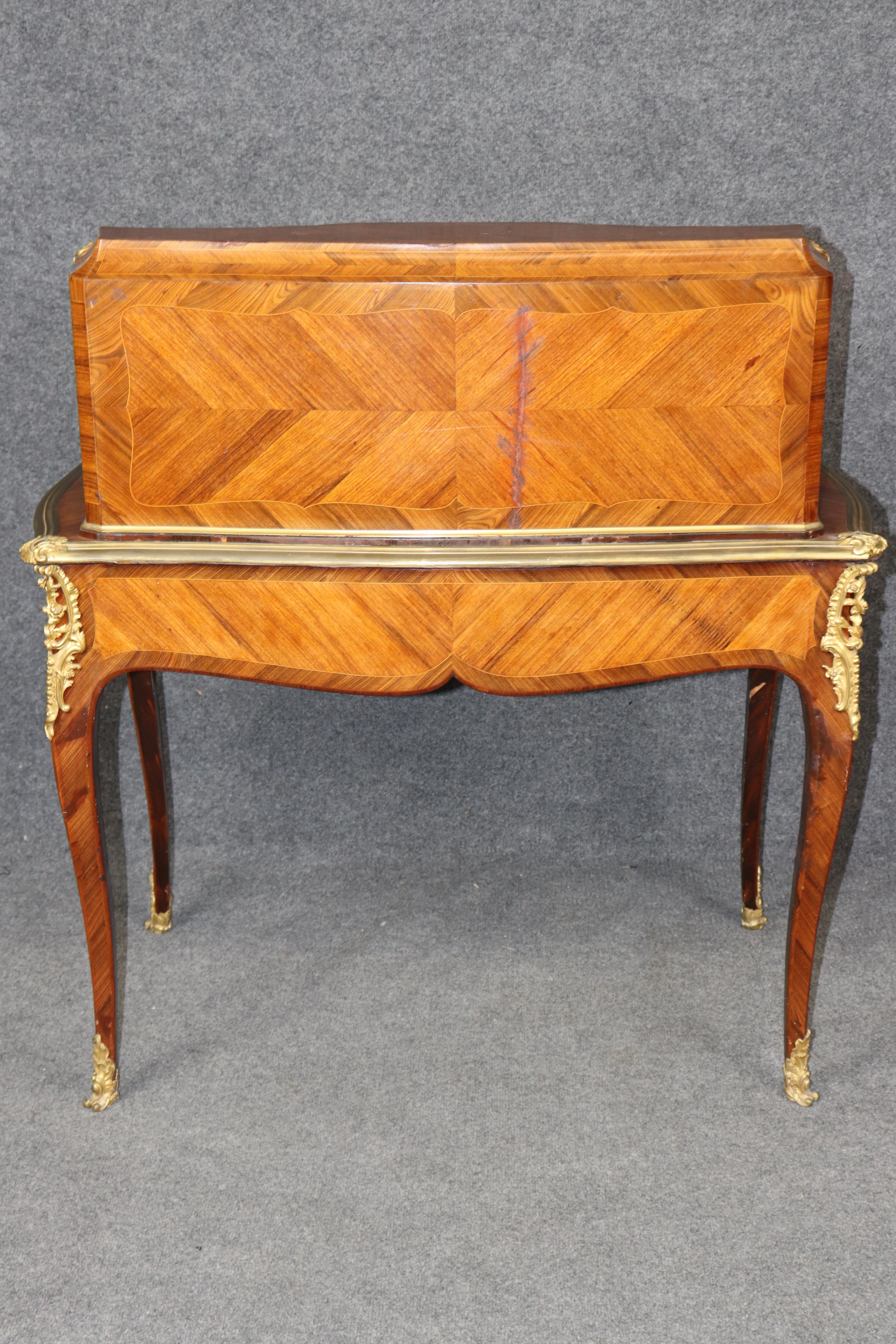 Late 19th Century Rare Kingwood, Bronze and Leather Top Ladies Desk By Leon Dromard For Sale