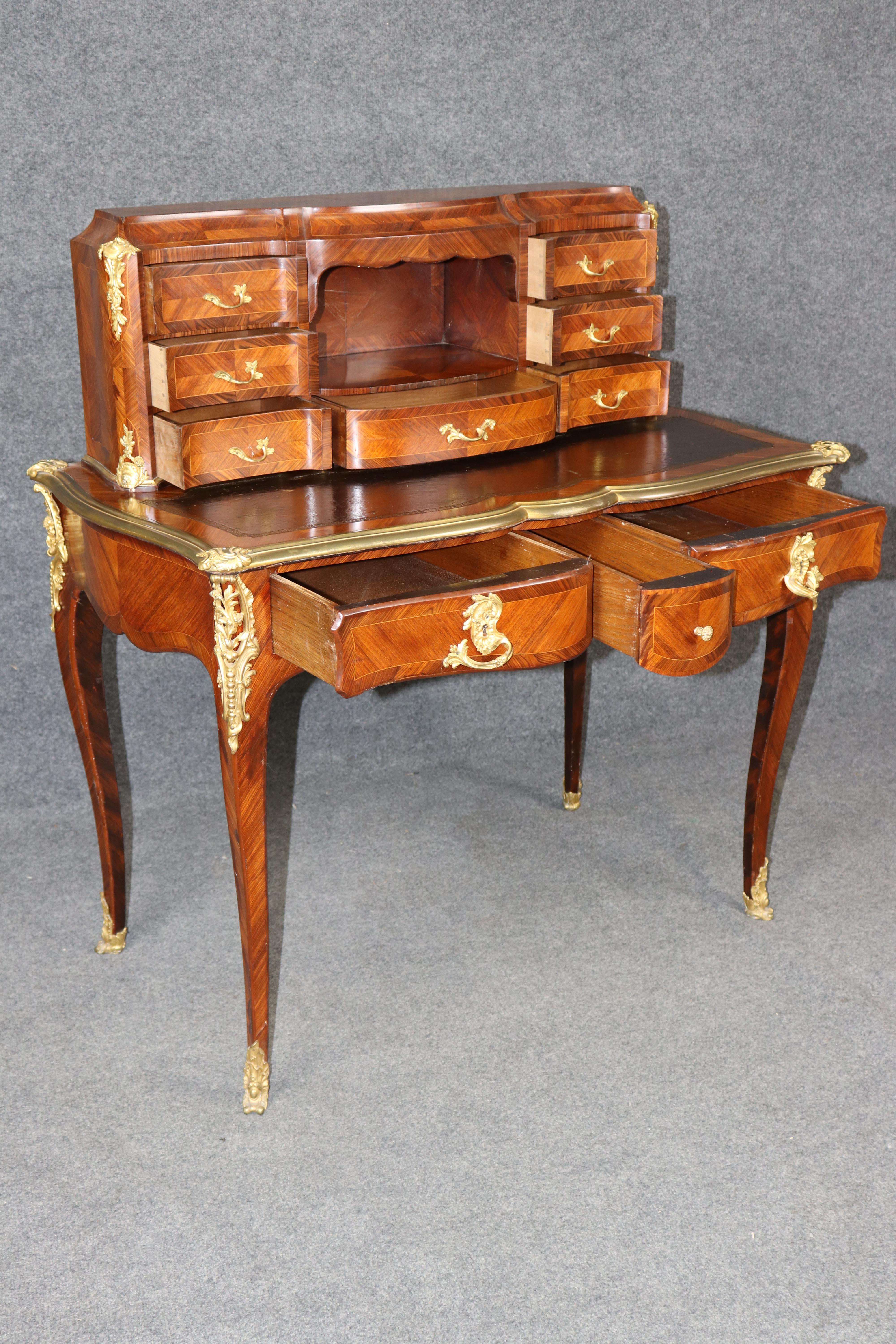 Rare Kingwood, Bronze and Leather Top Ladies Desk By Leon Dromard For Sale 2