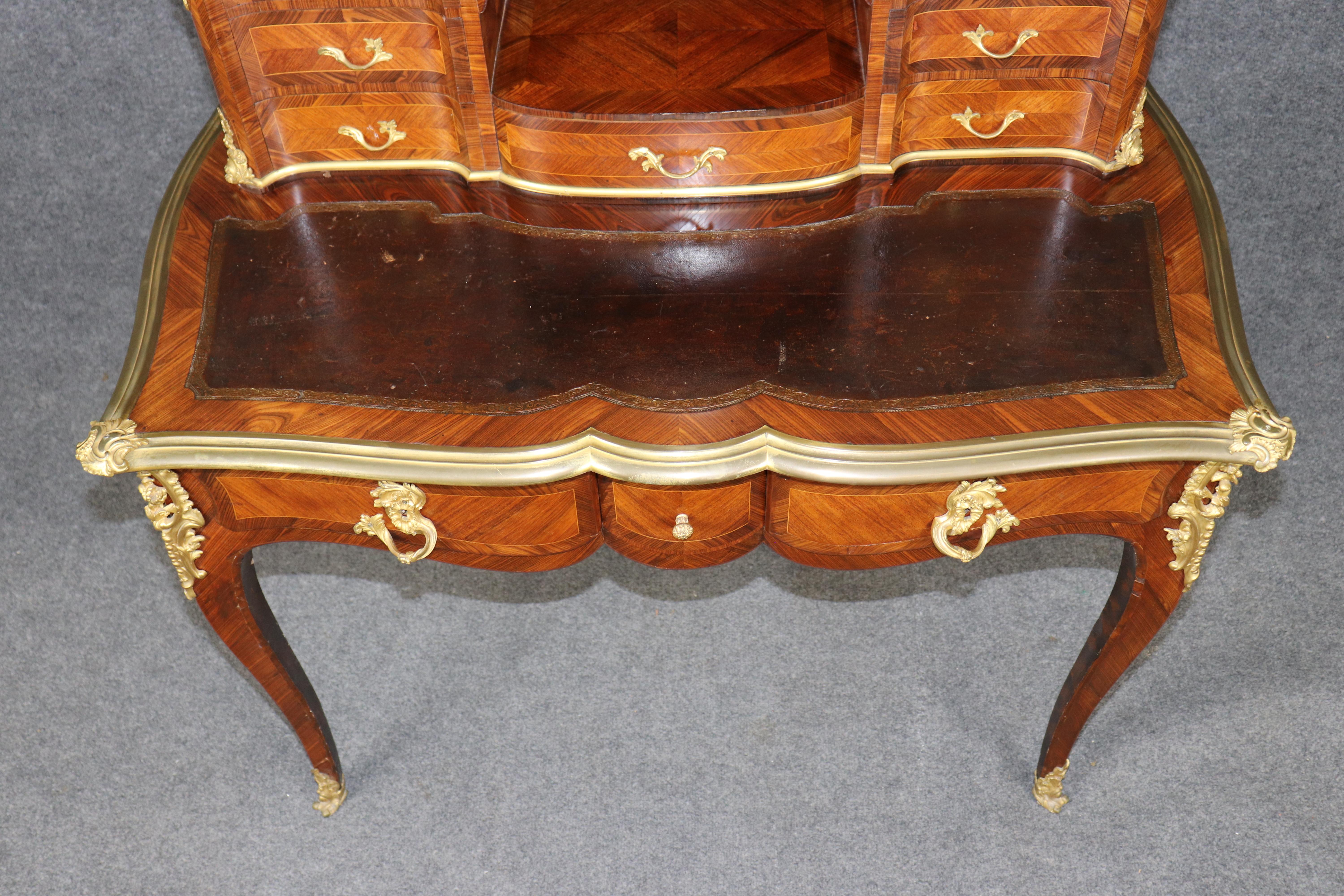 Rare Kingwood, Bronze and Leather Top Ladies Desk By Leon Dromard For Sale 3