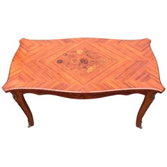 Rare Kingwood & Bronze Louis XV Style Coffee Table with Flower Marquetry Inlay