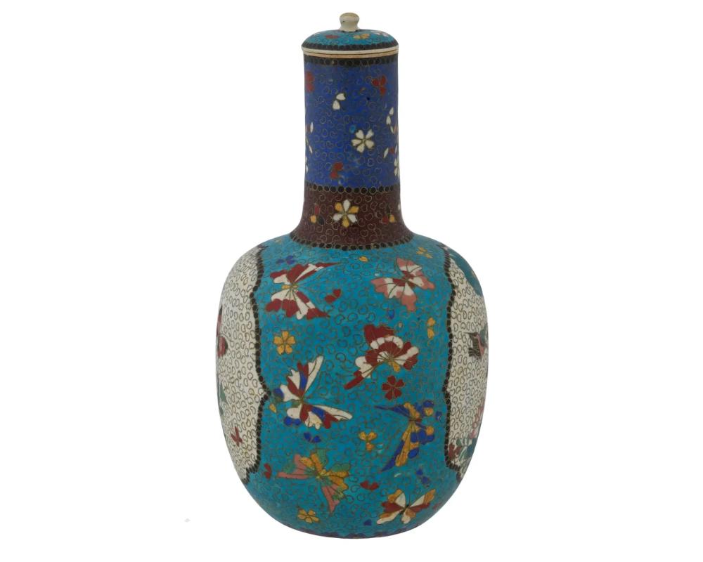 Meiji Rare Kinkozan Totai Shippo Japanese Cloisonne on Porcelain Bottle For Sale