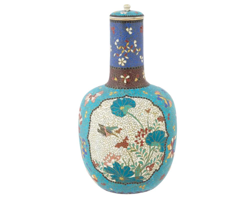 Cloissoné Rare Kinkozan Totai Shippo Japanese Cloisonne on Porcelain Bottle For Sale