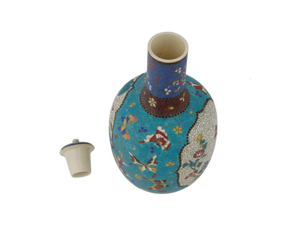19th Century Rare Kinkozan Totai Shippo Japanese Cloisonne on Porcelain Bottle For Sale
