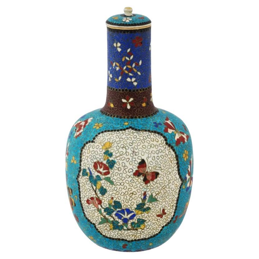Rare Kinkozan Totai Shippo Japanese Cloisonne on Porcelain Bottle For Sale