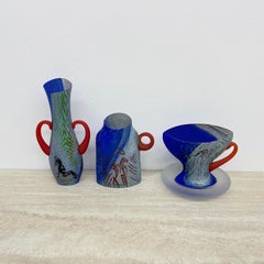 Rare Kjell Engman for Kosta Boda set of glassware teacup vase and sugar pot
