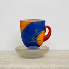 Rare Kjell Engman for Kosta Boda Sweden Blue Orange Glass teacup , 1980’s