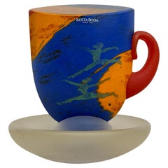 Rare Kjell Engman for Kosta Boda Sweden Blue Orange Glass teacup , 1980’s