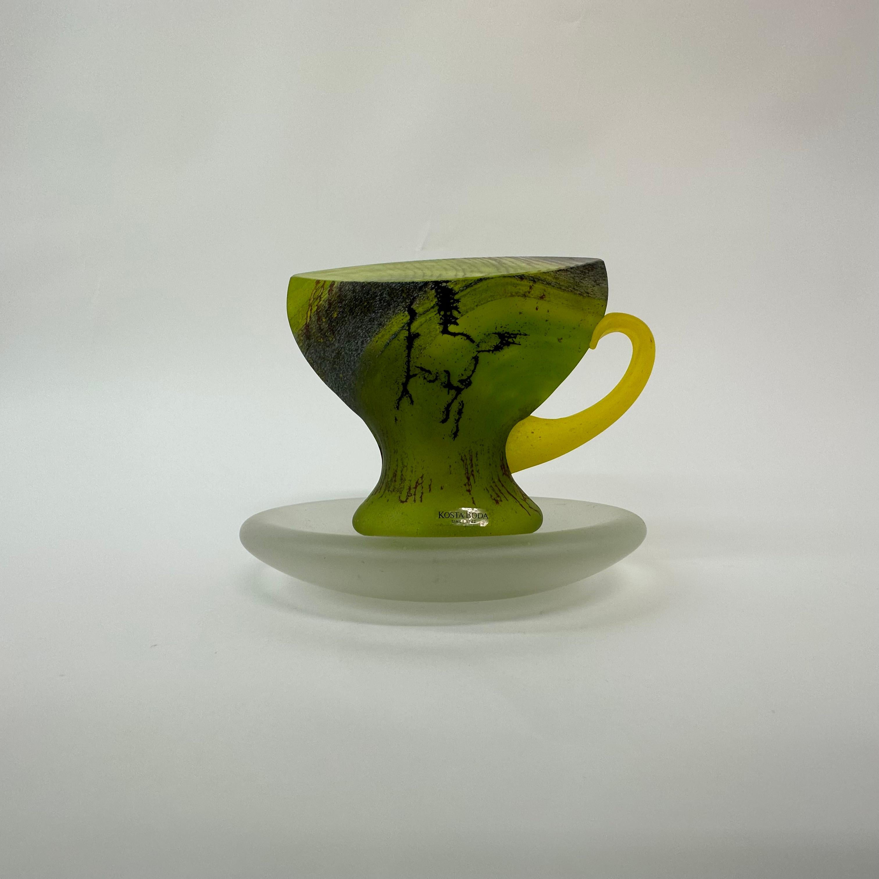 Scandinavian Modern Rare Kjell Engman for Kosta Boda Sweden Green Glass teacup , 1980’s For Sale
