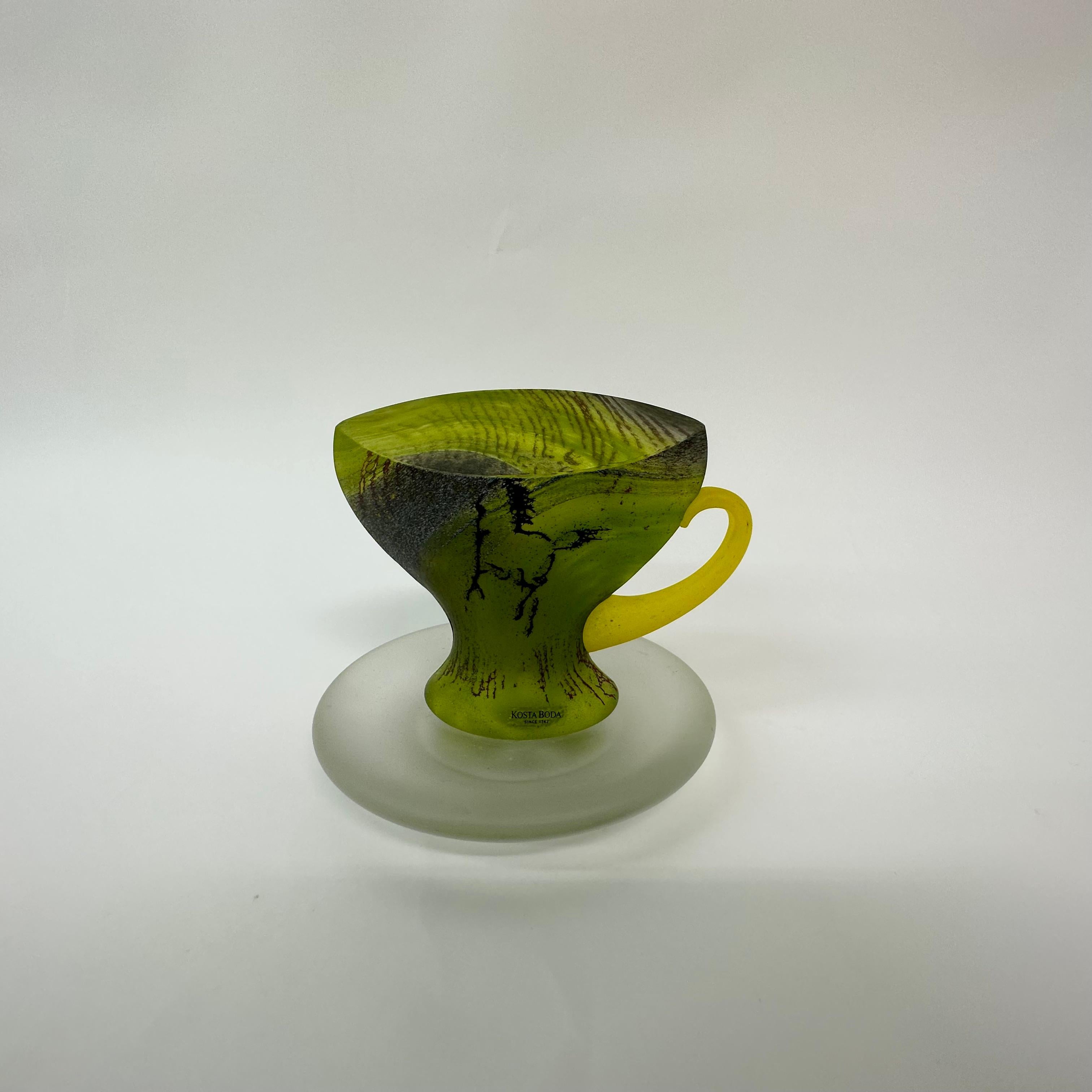 Swedish Rare Kjell Engman for Kosta Boda Sweden Green Glass teacup , 1980’s For Sale
