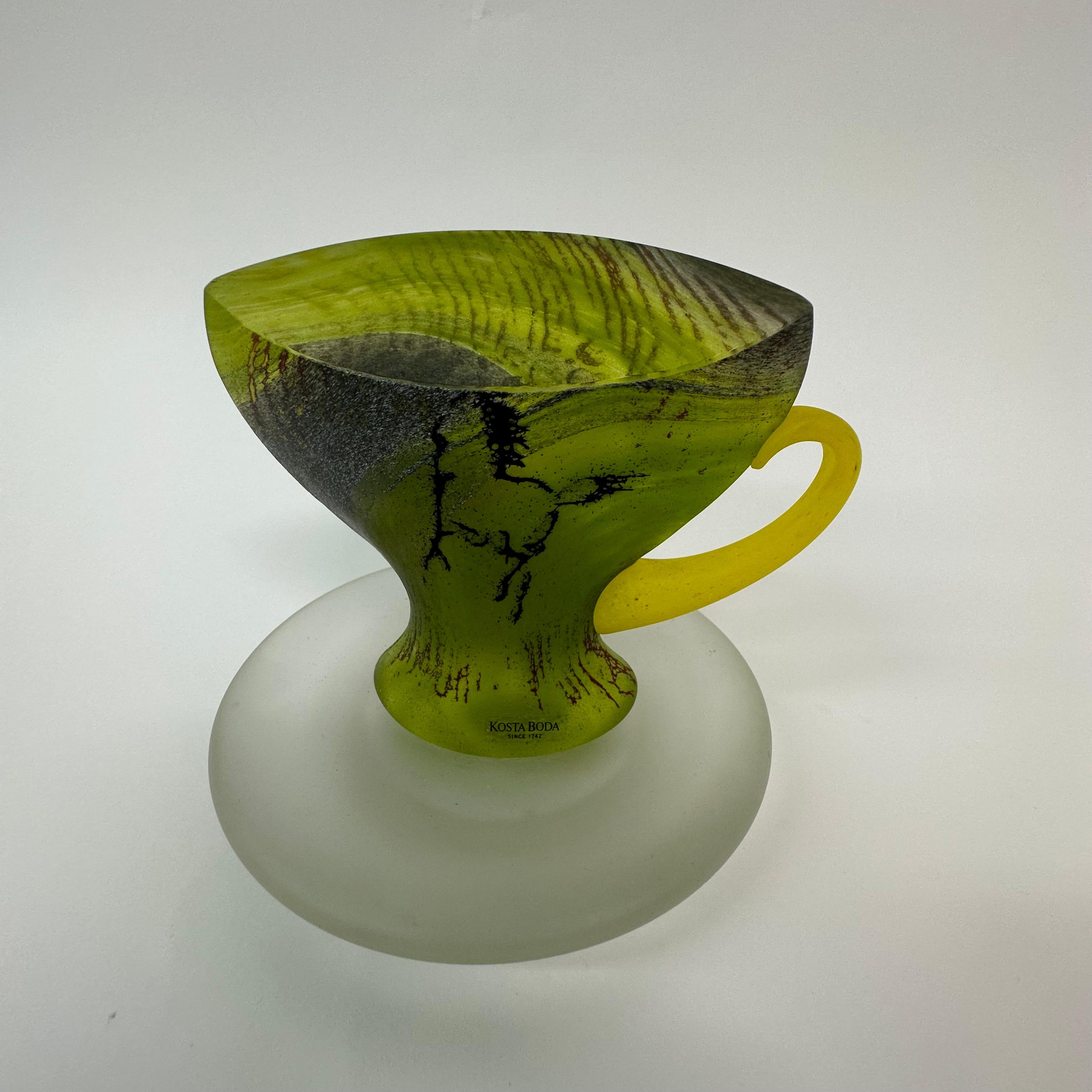 Rare Kjell Engman for Kosta Boda Sweden Green Glass teacup , 1980’s For Sale 1