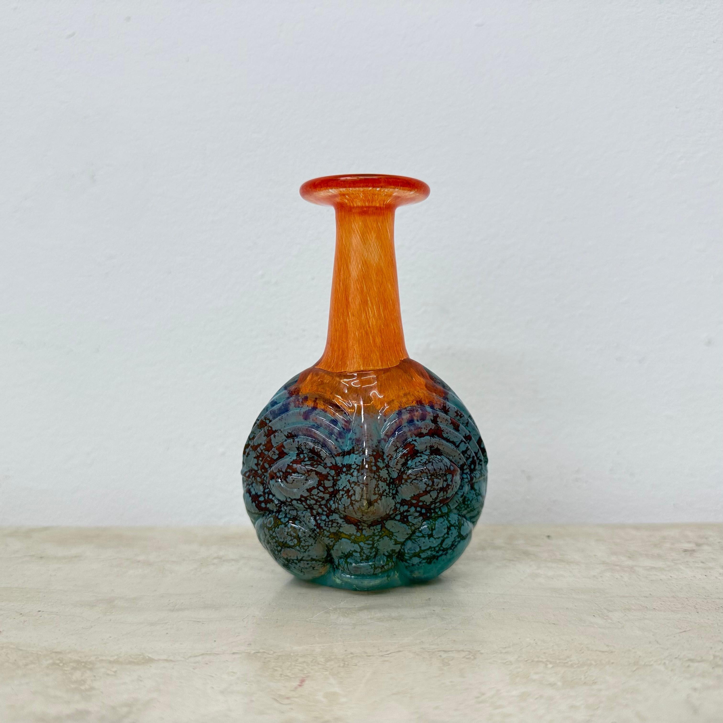 Late 20th Century Rare Kjell Engman for Kosta Boda Sweden vase Rio face glass miniature vase For Sale