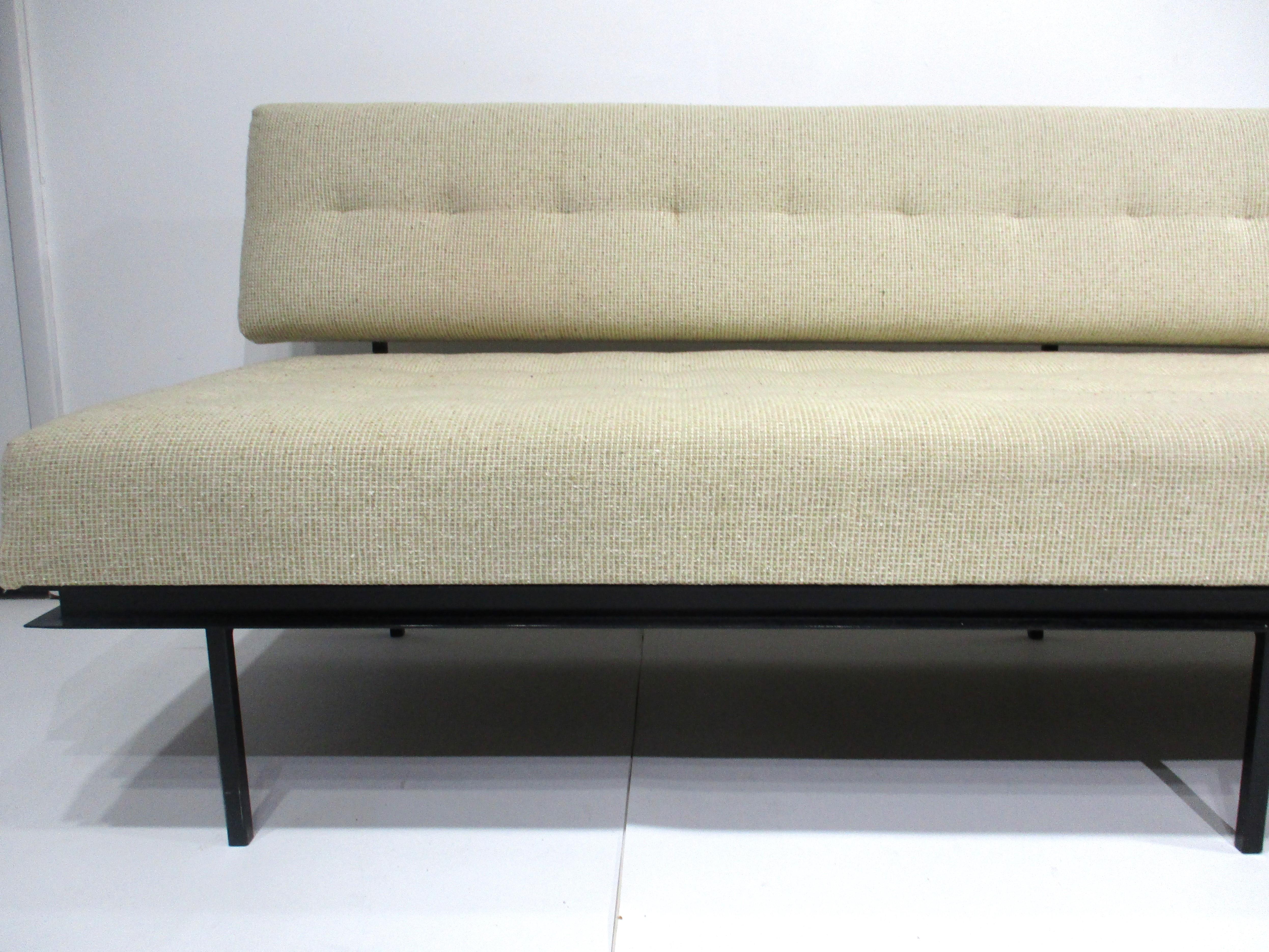 American Rare Knoll # 2577BC Steel Base Sofa by Florence Knoll  For Sale