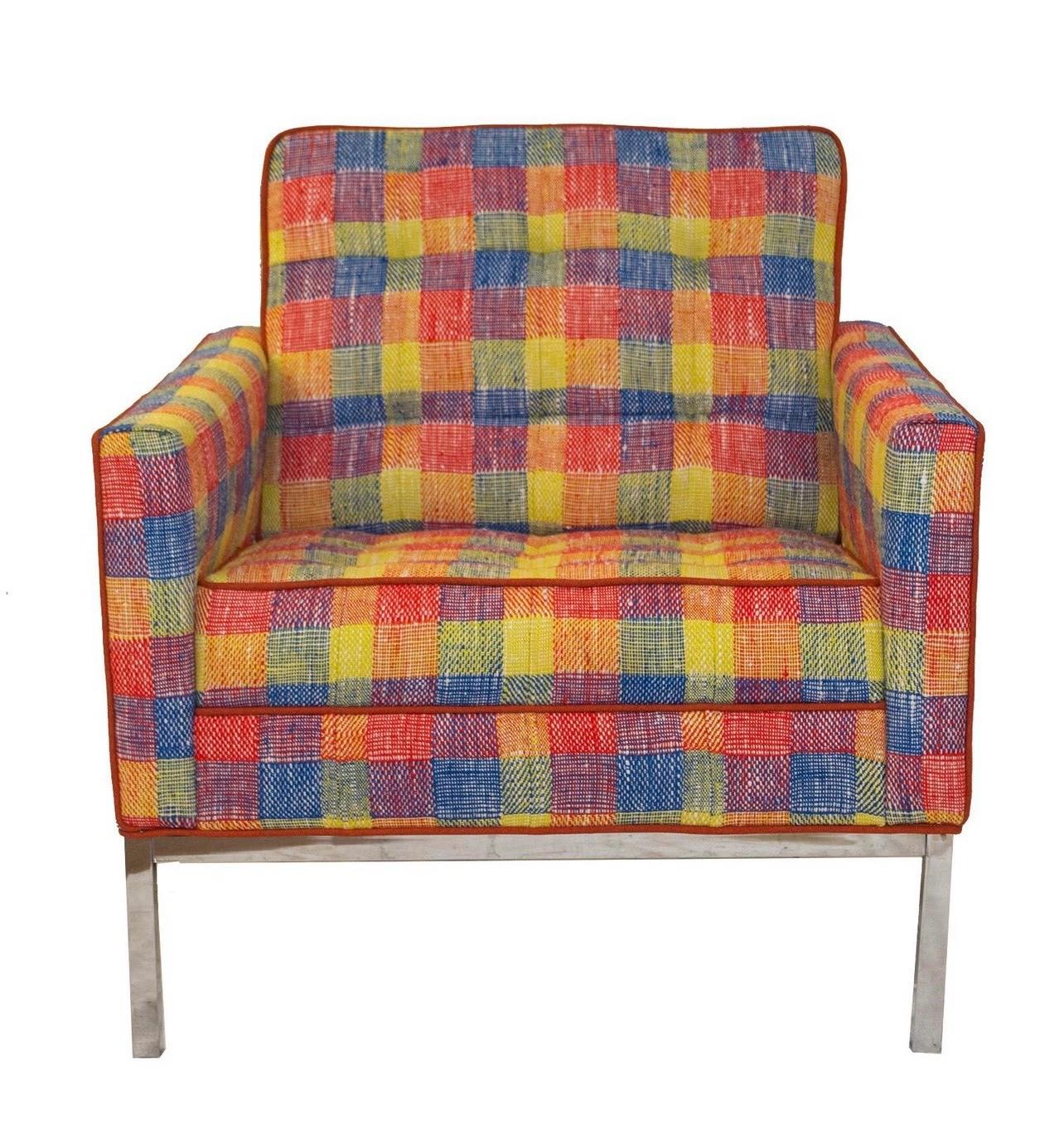 Raro sillón Knoll 65 años 50 cromado con tela Daniel Cooper en Bueno estado para la venta en West Hartford, CT