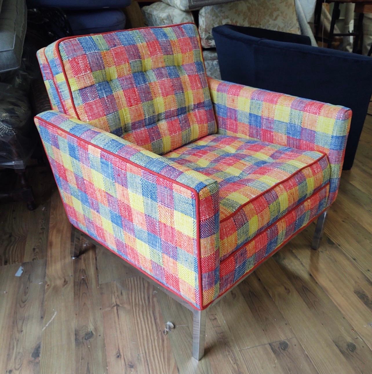 Mid-20th Century Rare Knoll 65 1950s Chrome Lounge Chair with Daniel Cooper Fabric For Sale