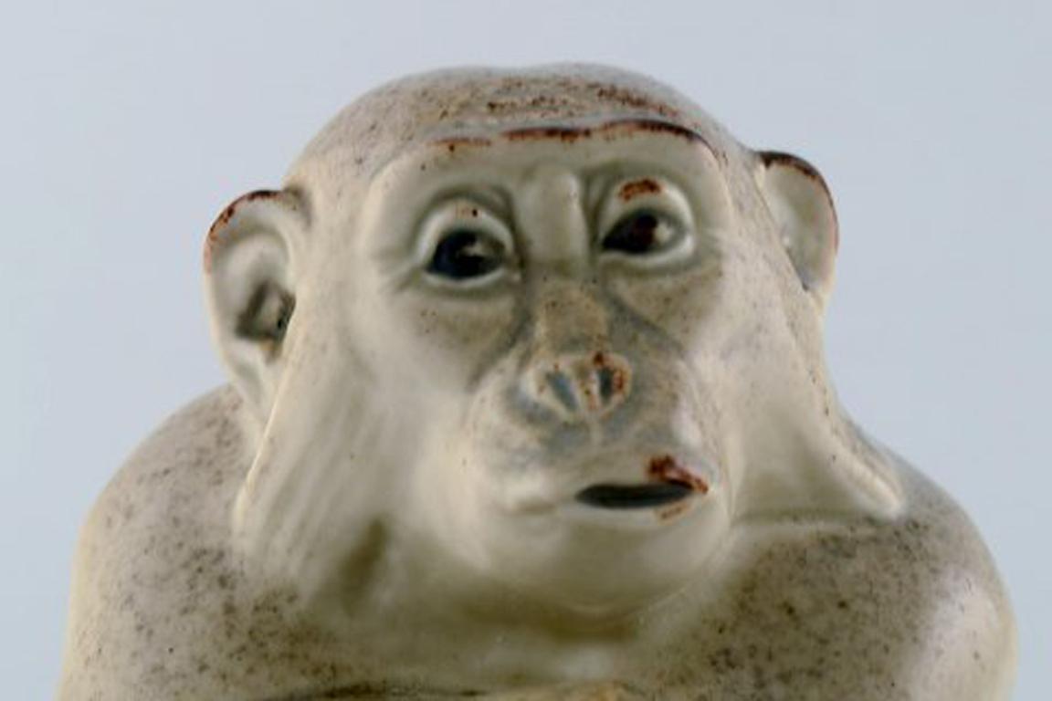 Early 20th Century Rare Knud Kyhn for Aluminia/Royal Copenhagen, Stoneware Figure, Monkey
