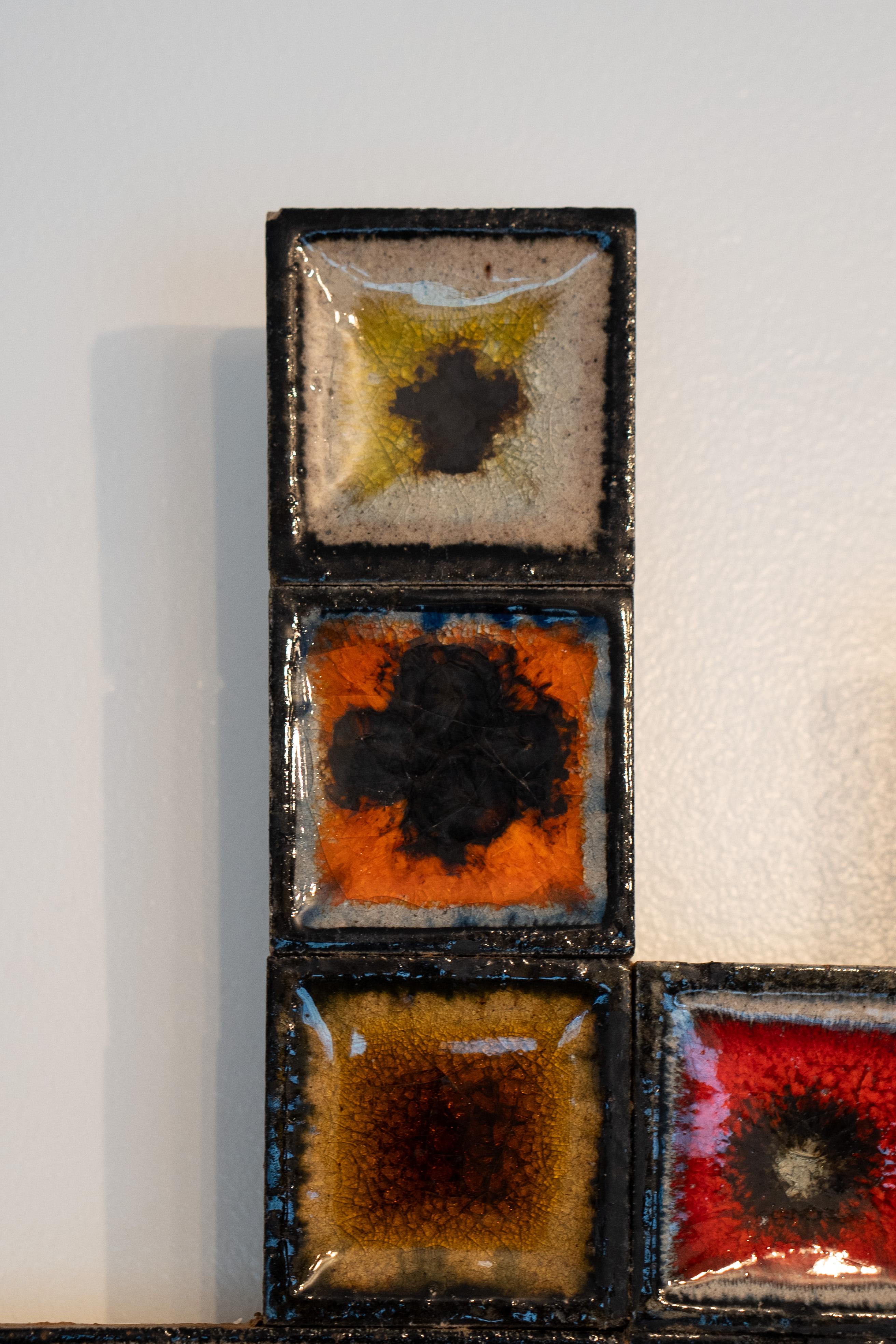 Rare Konrad Galaaen Colorful Mid-Century Ceramic Tile Abstract Wall Sculpture For Sale 3