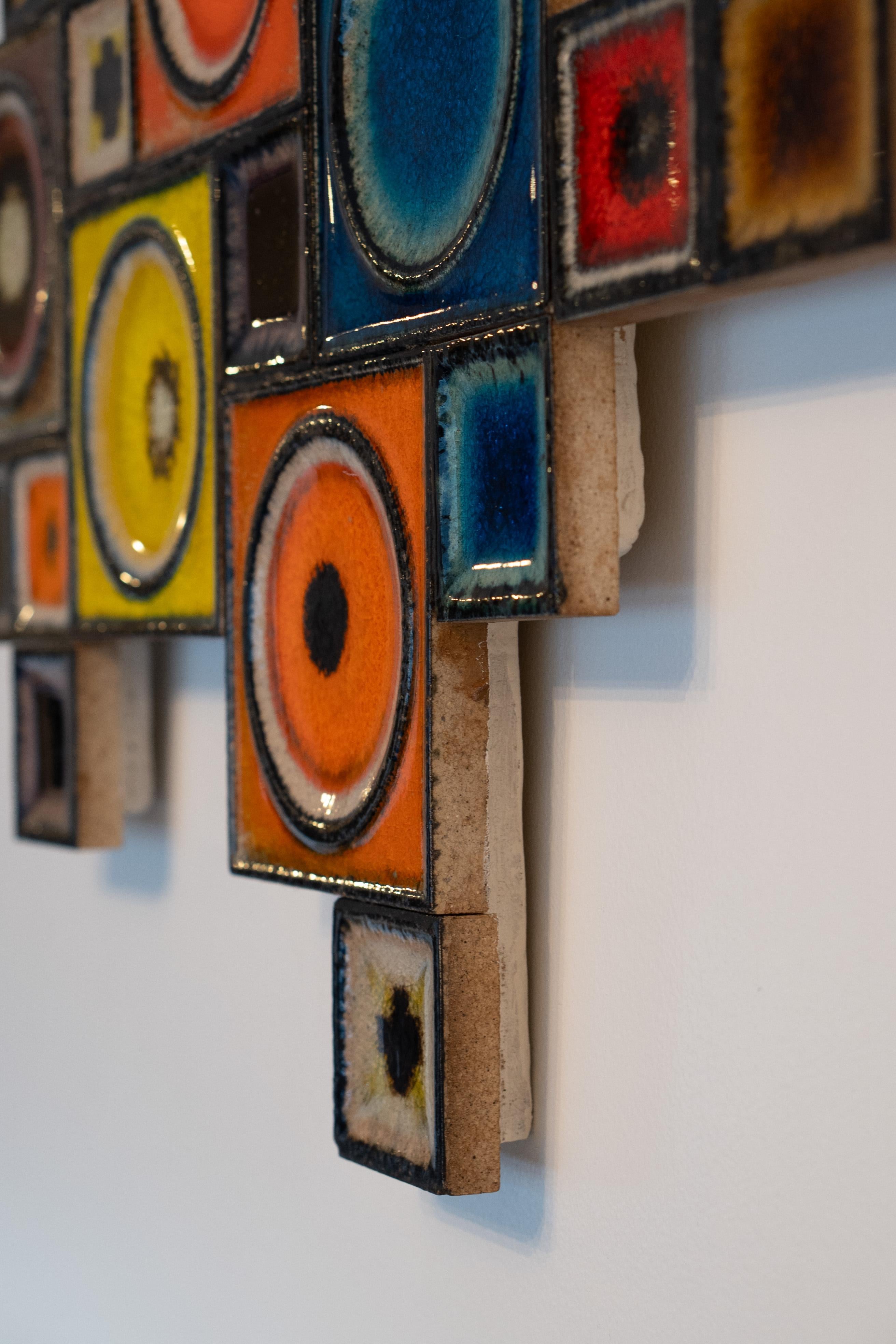 Rare Konrad Galaaen Colorful Mid-Century Ceramic Tile Abstract Wall Sculpture For Sale 4