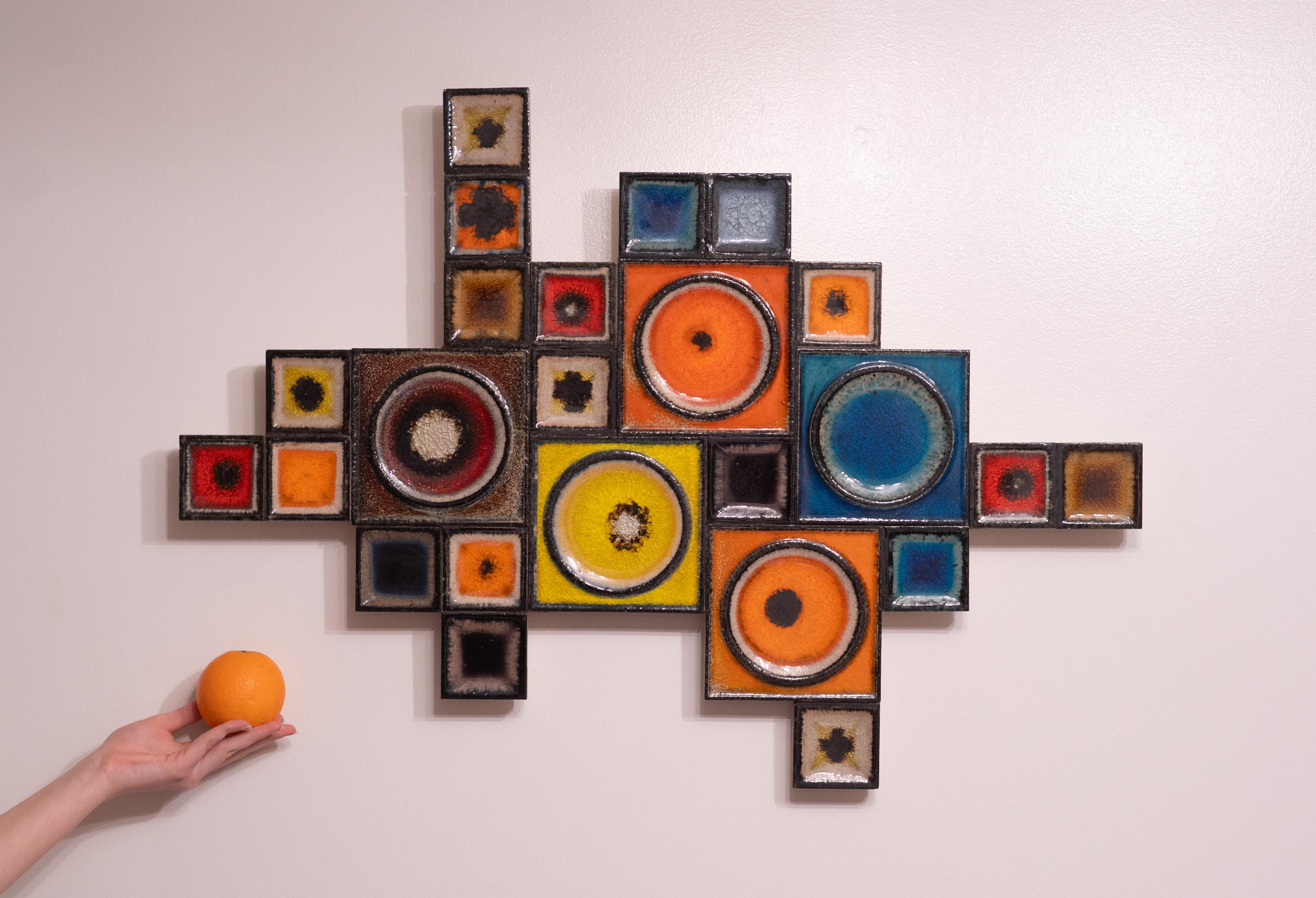 Rare Konrad Galaaen Colorful Mid-Century Ceramic Tile Abstract Wall Sculpture For Sale 5