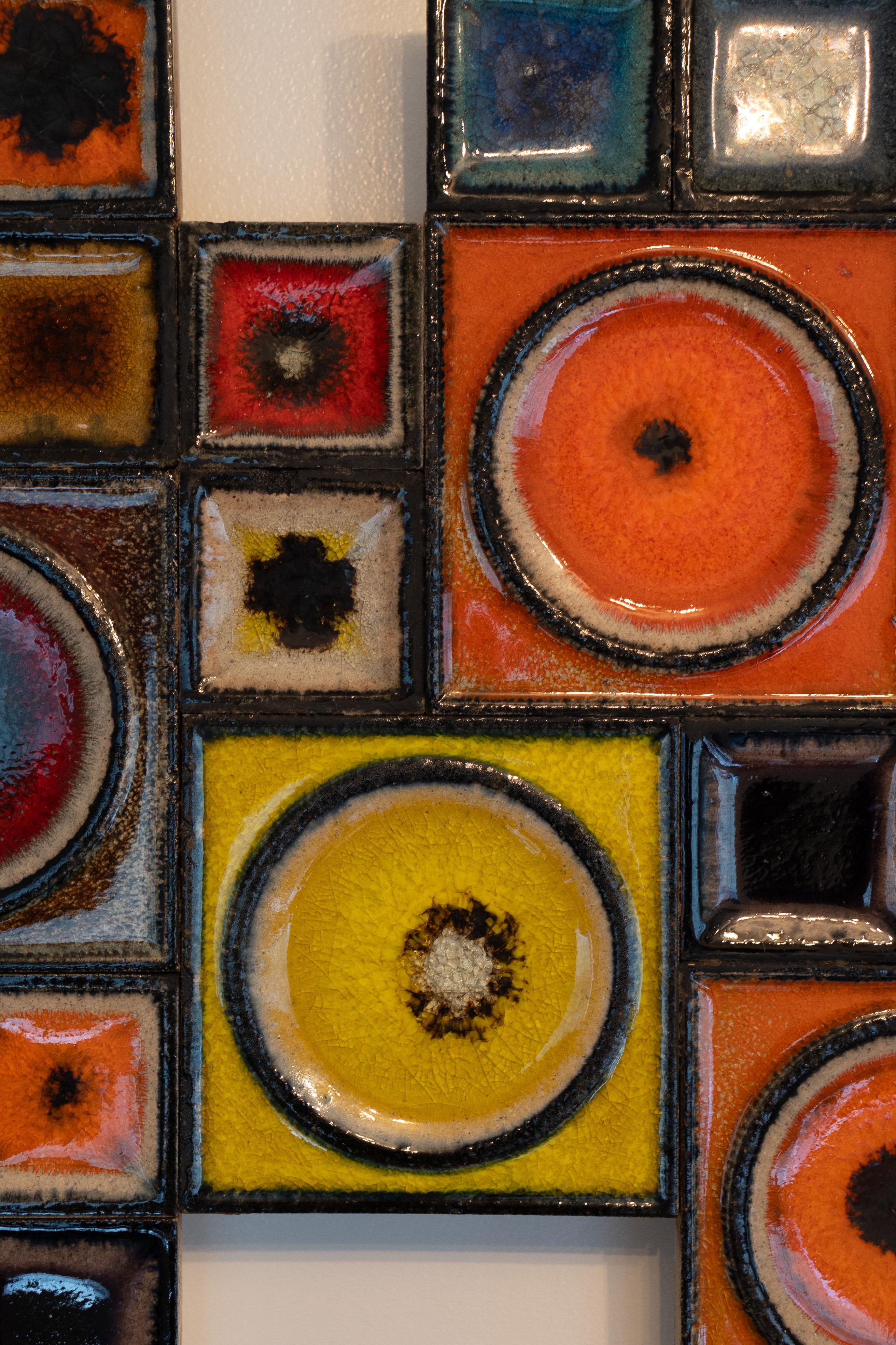 Mid-20th Century Rare Konrad Galaaen Colorful Mid-Century Ceramic Tile Abstract Wall Sculpture For Sale