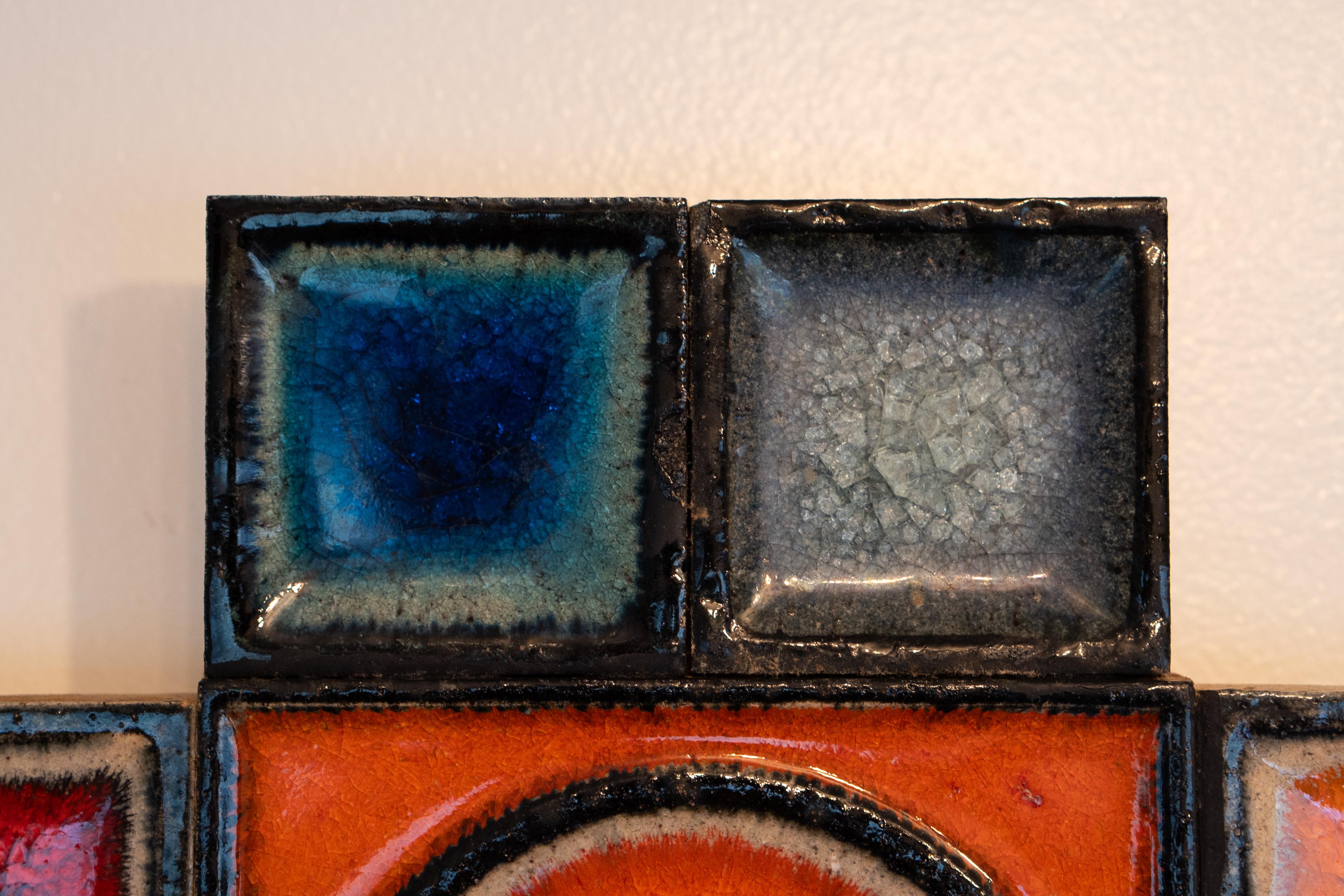 Rare Konrad Galaaen Colorful Mid-Century Ceramic Tile Abstract Wall Sculpture For Sale 2
