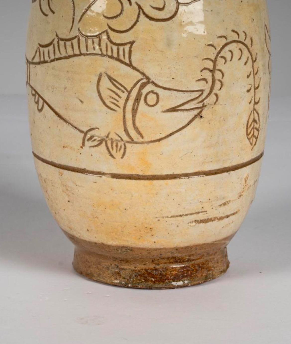 Rare and beautiful Korean Incised Glaze Fish Bottle Vase