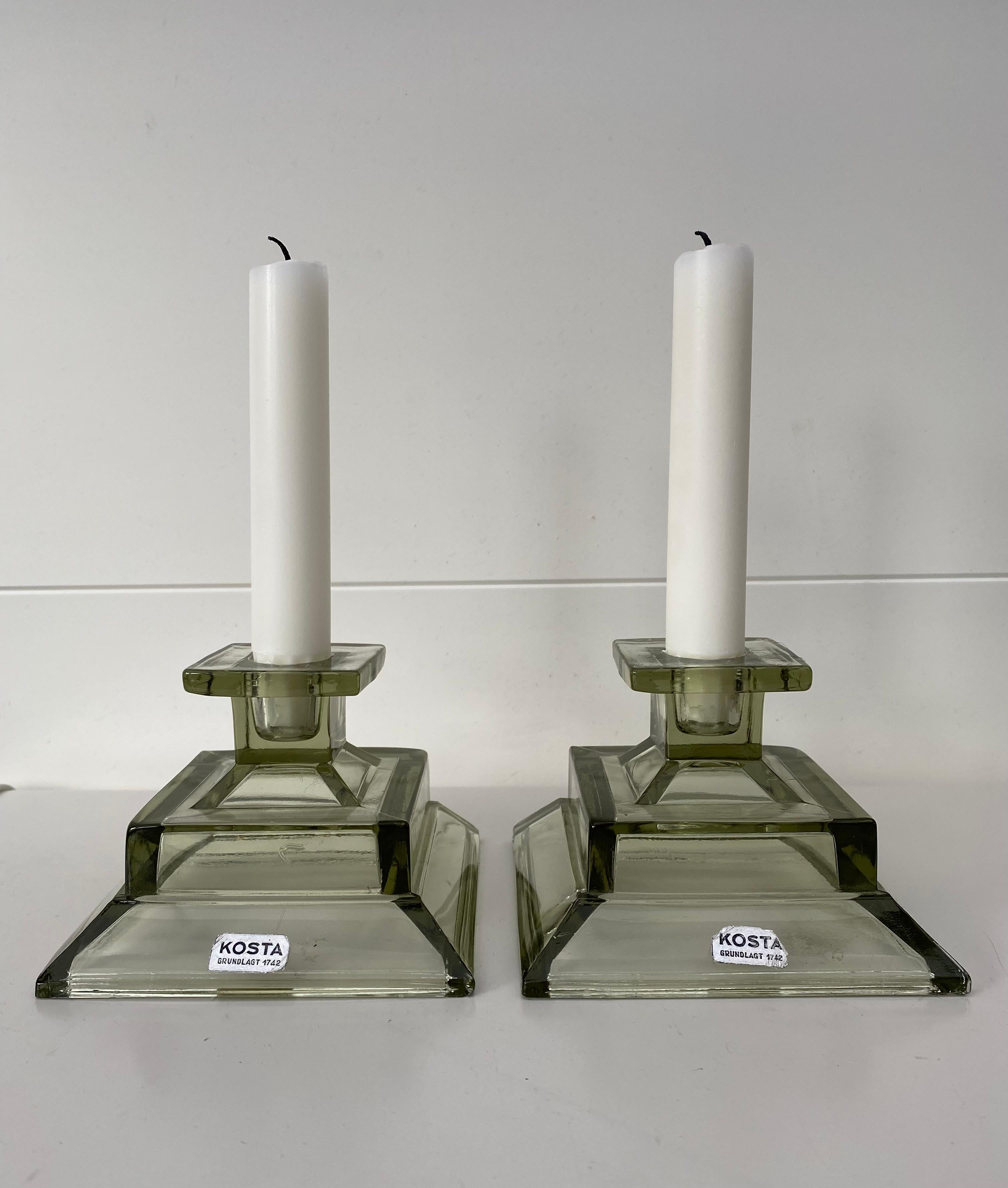 Scandinavian Modern Rare Kosta Smoked Glass Candlesticks For Sale