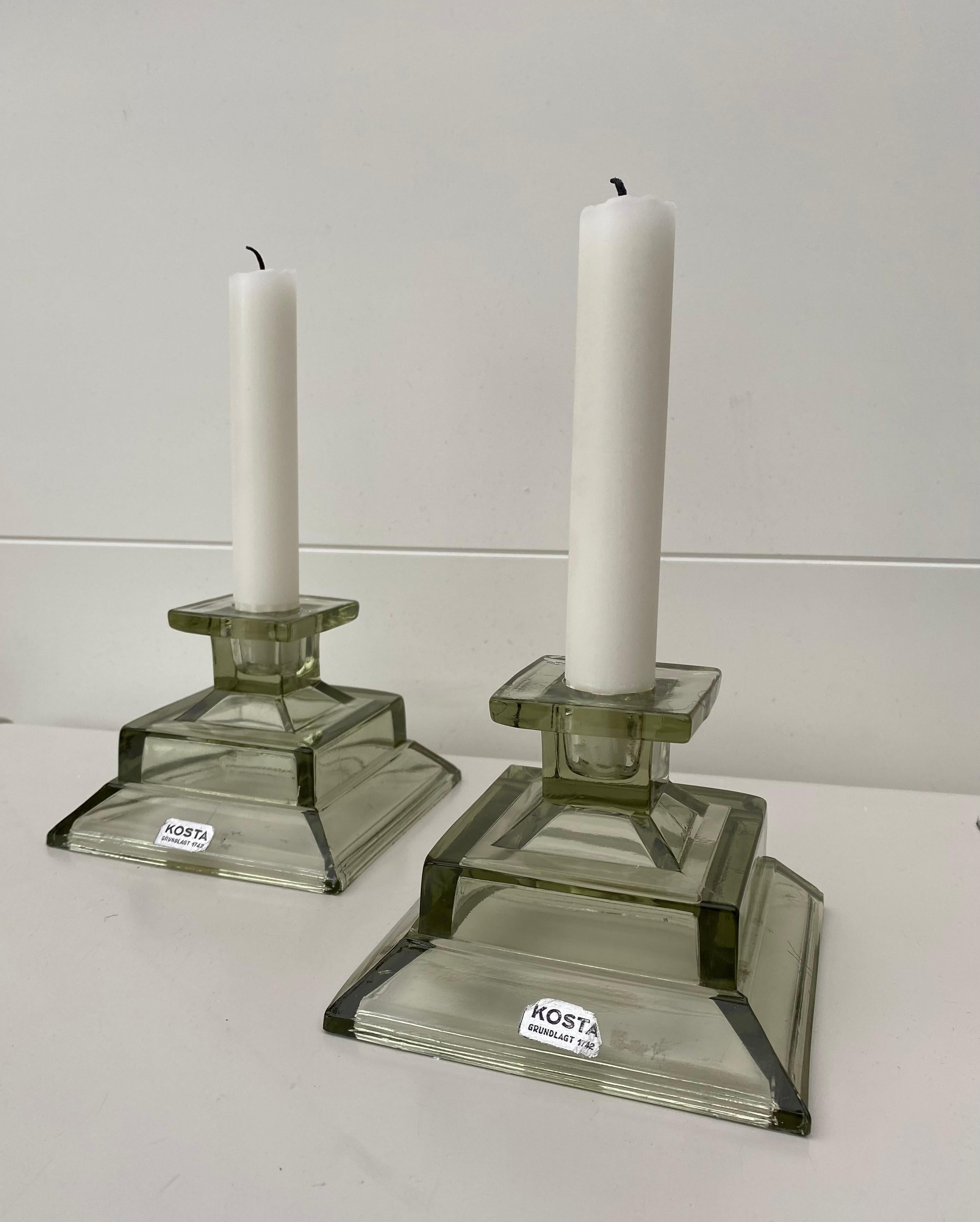 Swedish Rare Kosta Smoked Glass Candlesticks For Sale