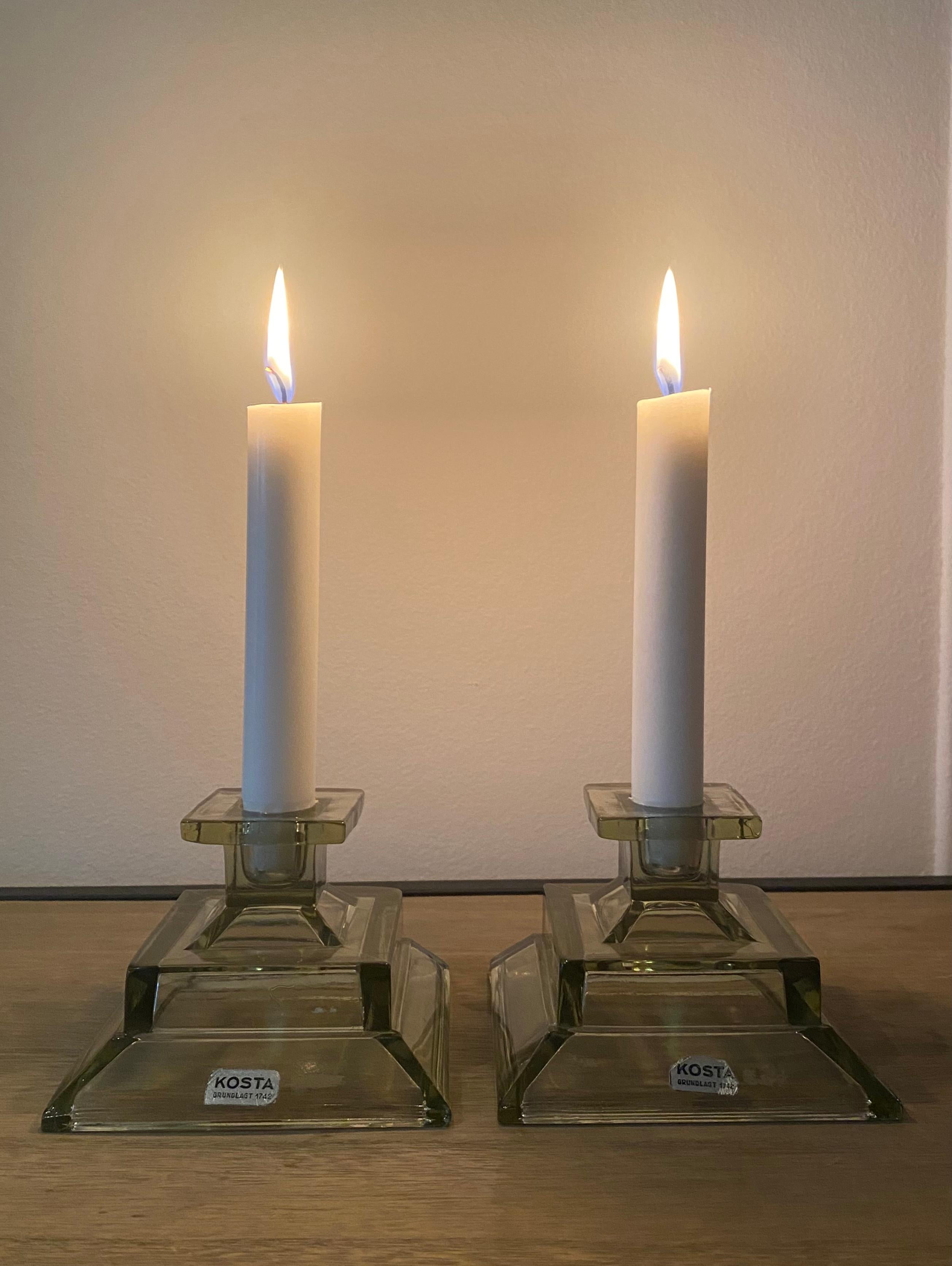 20th Century Rare Kosta Smoked Glass Candlesticks For Sale