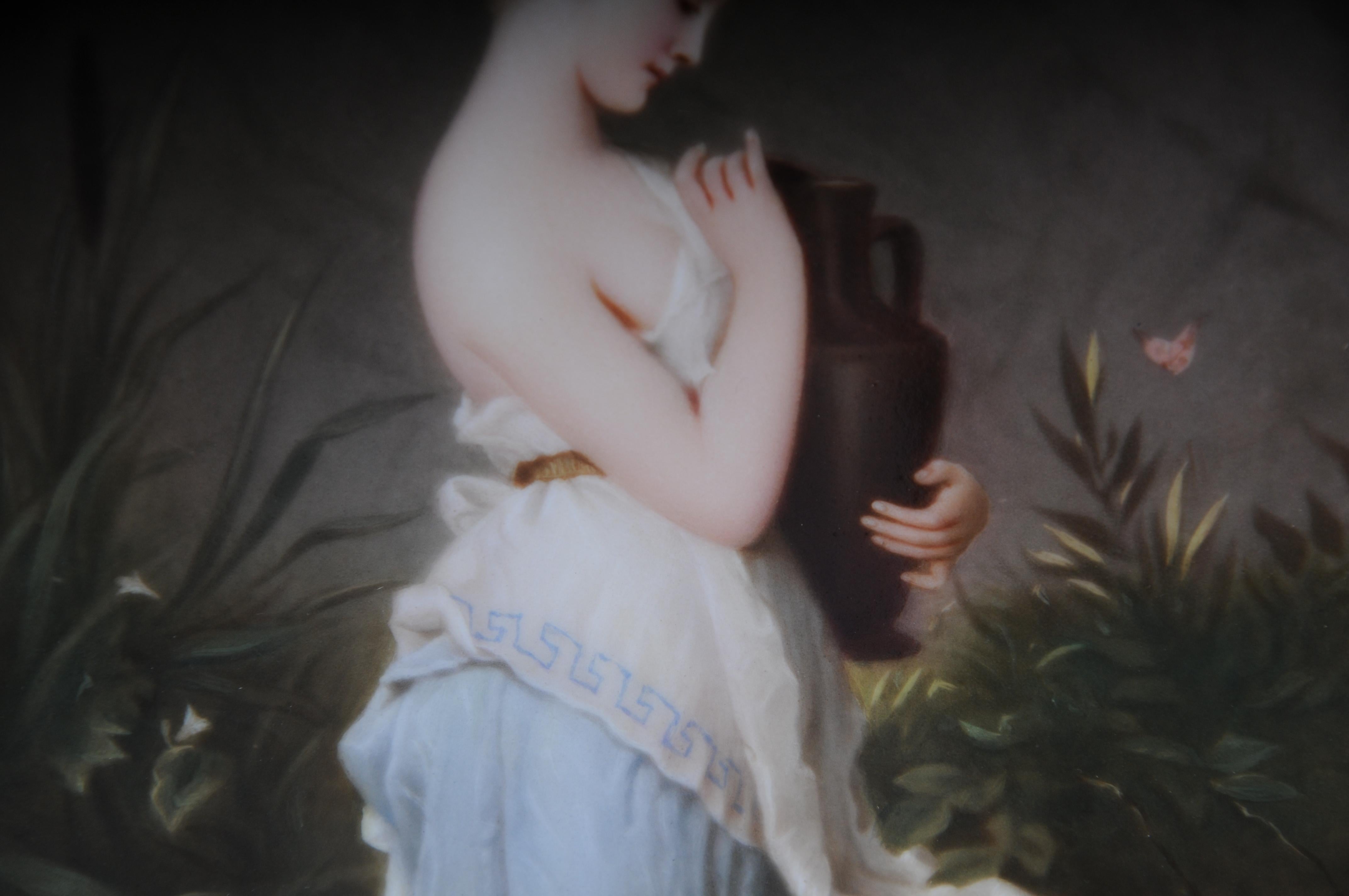RARE KPM Berlin porcelain plaque depicting Psyche holding a Urn, R. Beyschlag For Sale 4