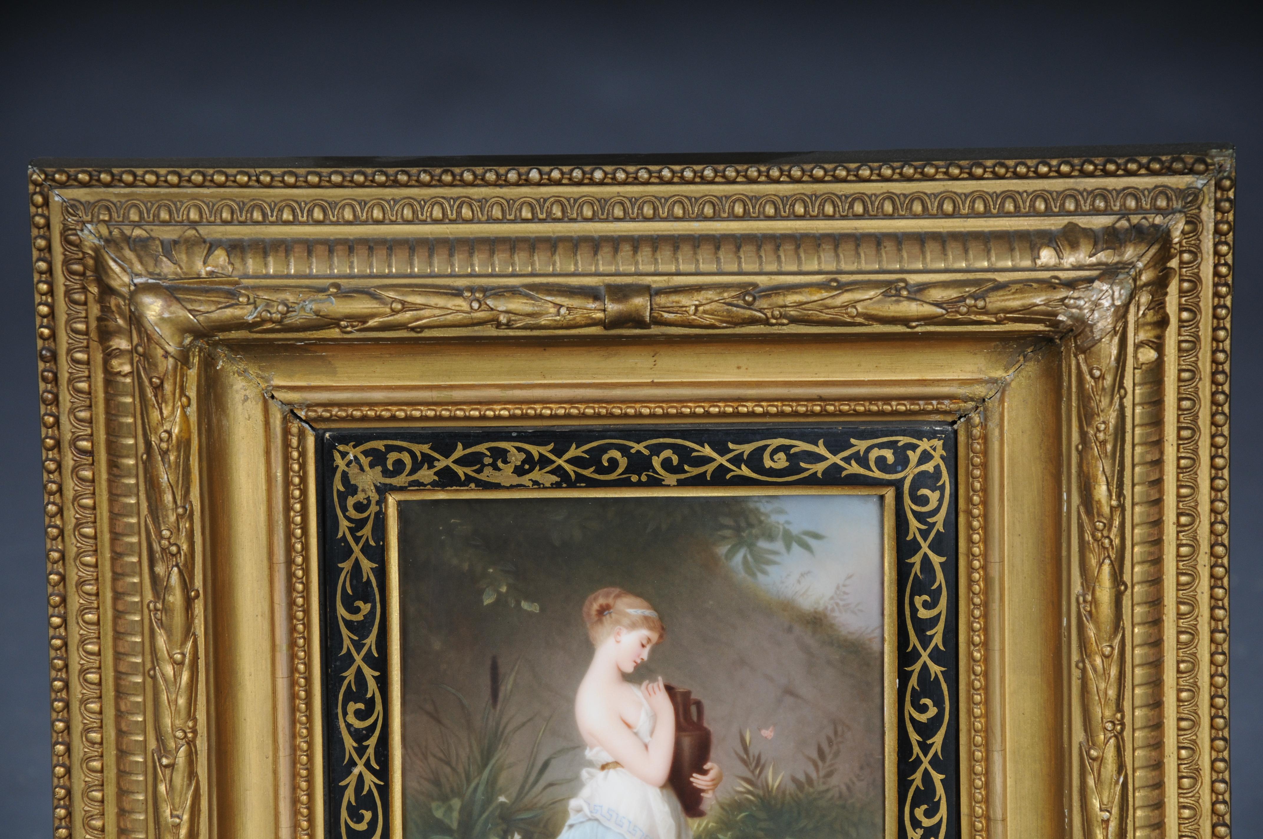 German RARE KPM Berlin porcelain plaque depicting Psyche holding a Urn, R. Beyschlag For Sale