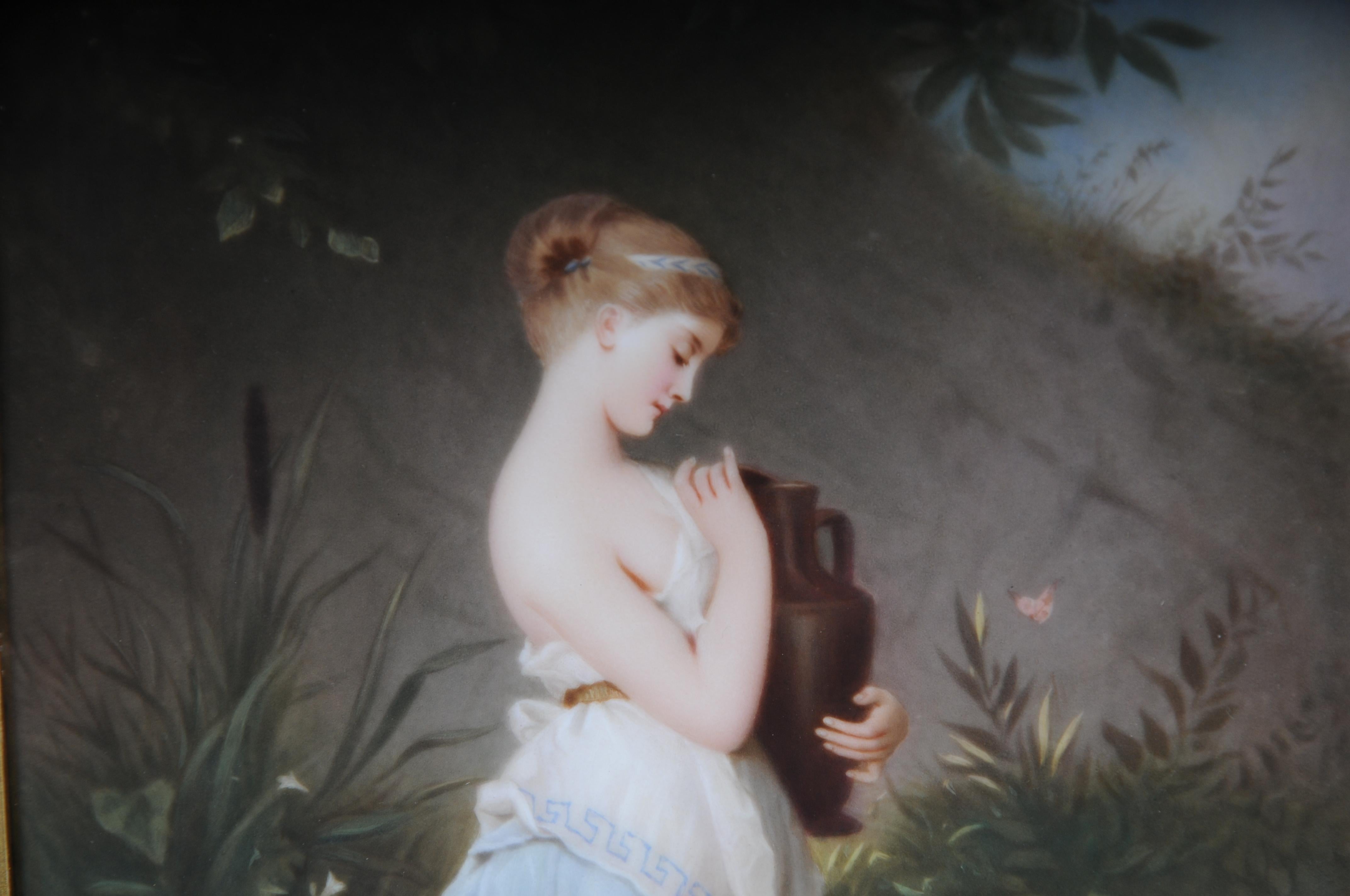 Porcelain RARE KPM Berlin porcelain plaque depicting Psyche holding a Urn, R. Beyschlag For Sale