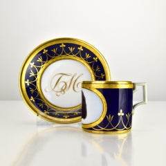 Rare KPM Berlin Silhouette Cup & Saucer, Cobalt Blue & Gold, ca. 1800
