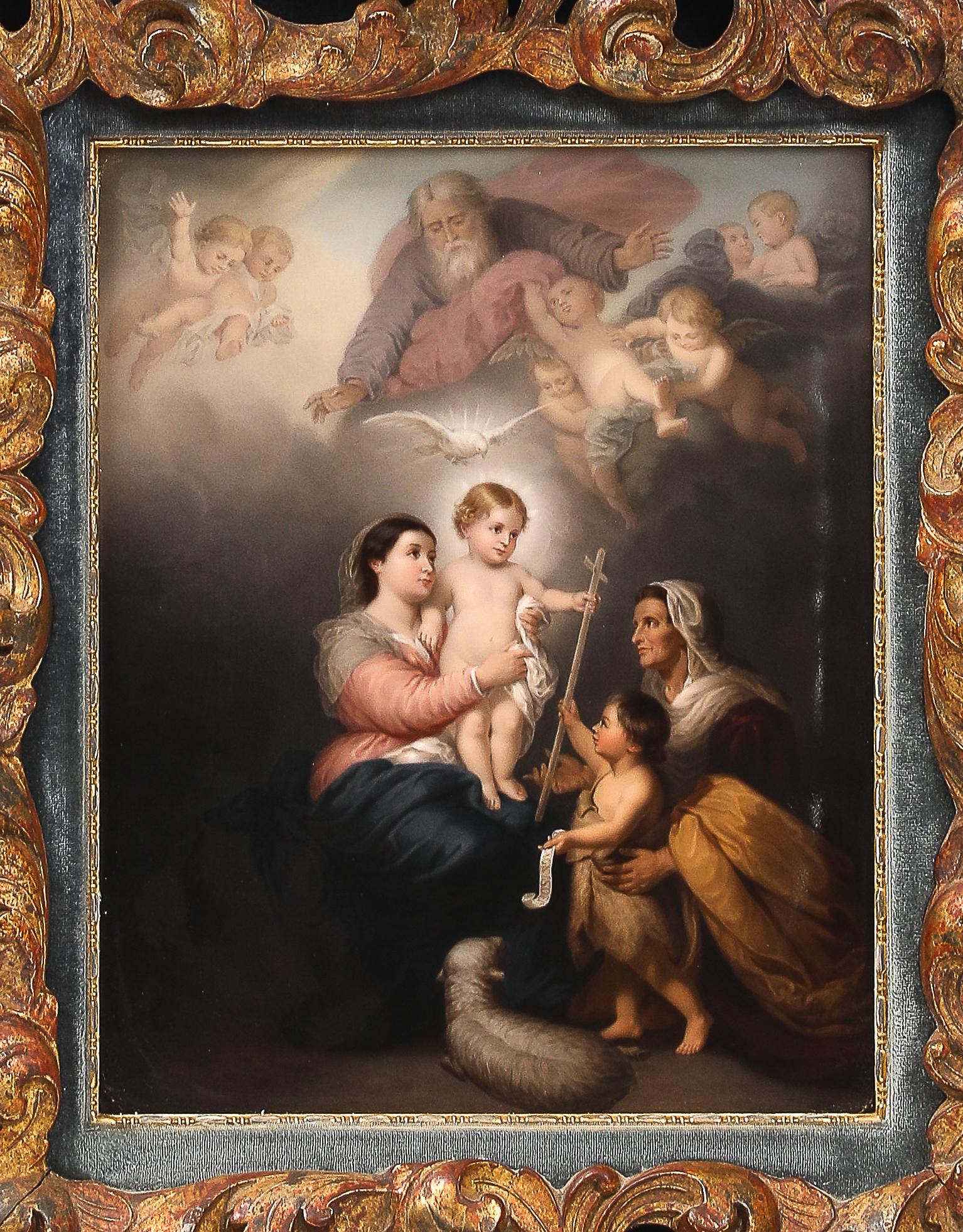 Très rare plaque en porcelaine de KPM représentant Modona avec un enfant, 
avec Sainte Elisabeth et Saint John le Baptiste, d'après Bartolome Esteban Murillo (Espagne, 1617-1682), Magnifiquement peint à la main par le meilleur artiste, verso avec la