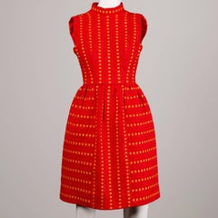 Rare Kreinick 1960s Vintage Red + Yellow Polka Dot Mod Dress + Jacket Ensemble