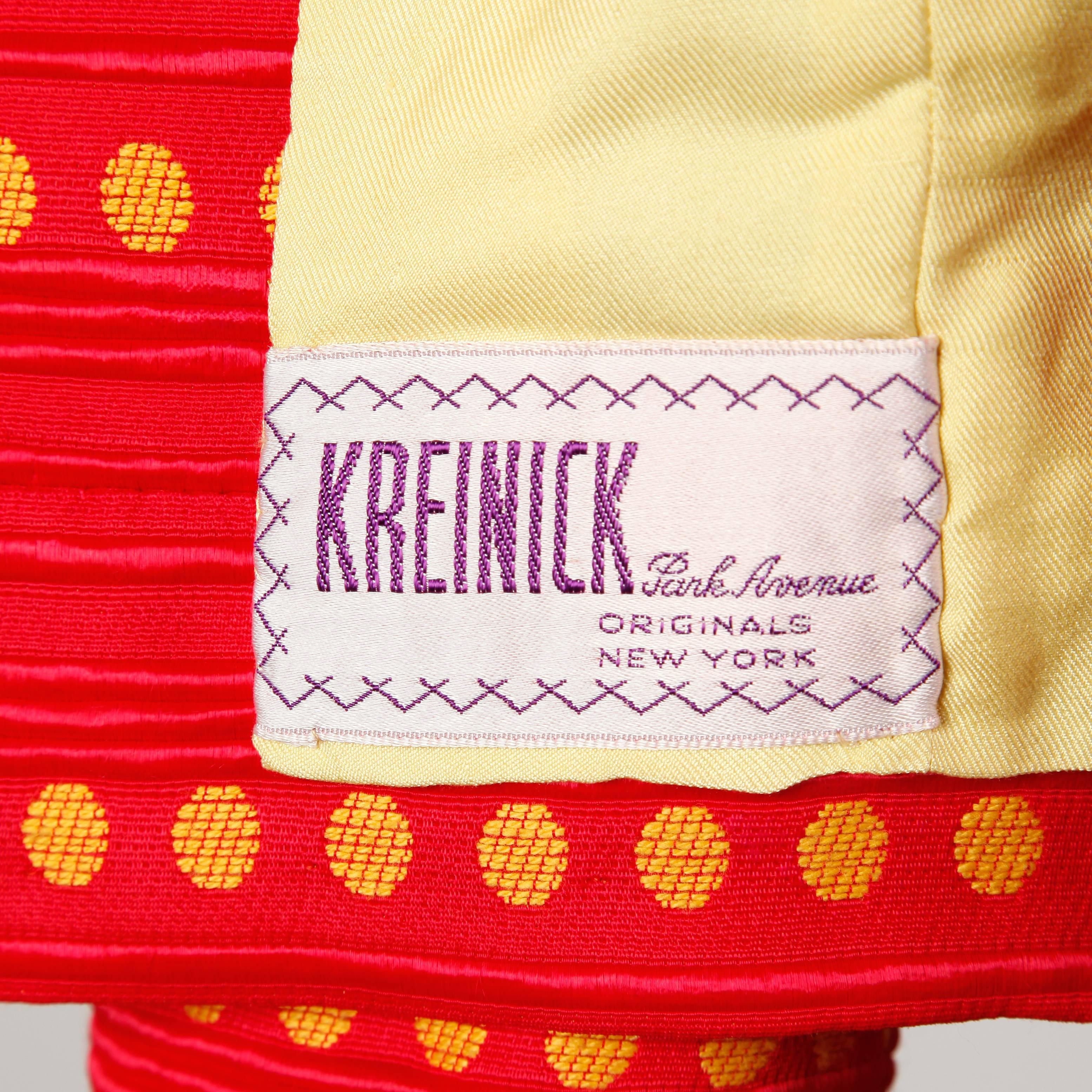 Kreinick Rare ensemble robe et veste à pois rouges et jaunes vintage des années 1960 Pour femmes en vente