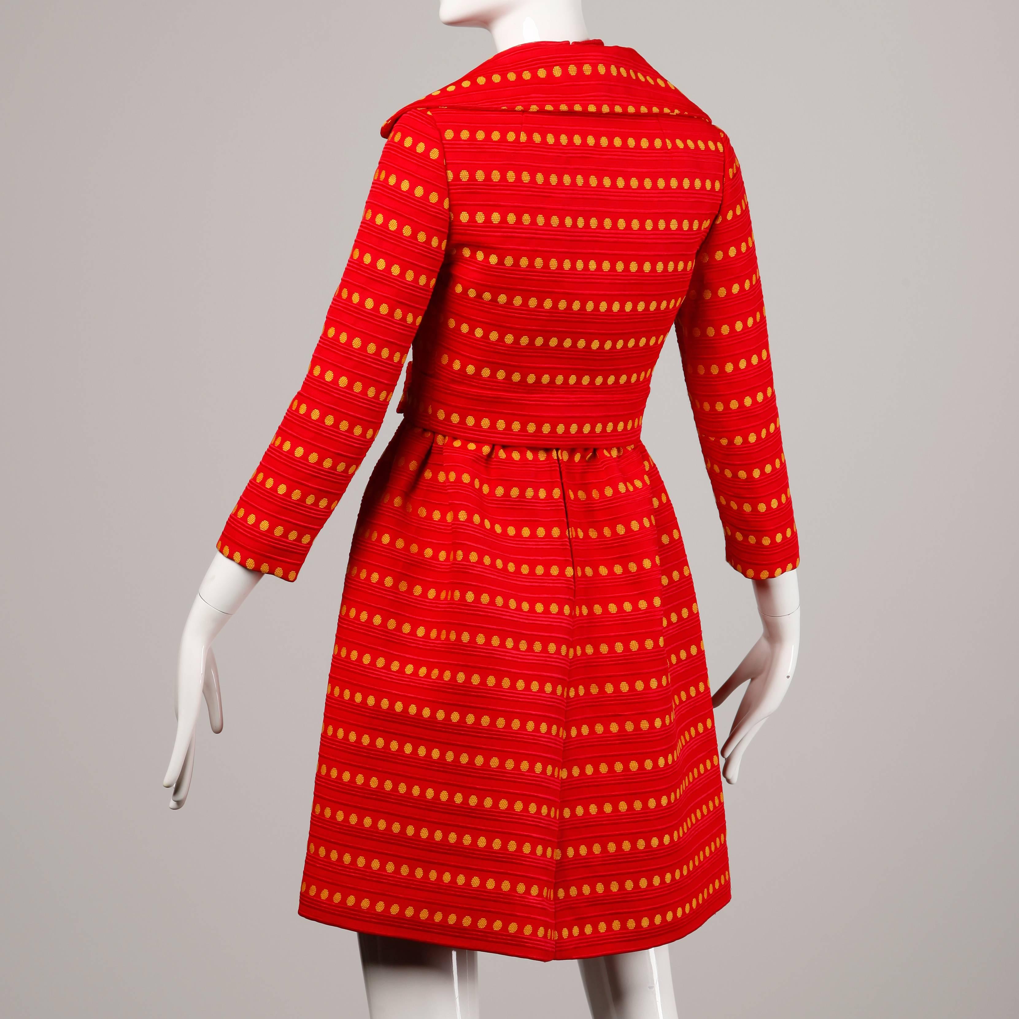 Women's Rare Kreinick 1960s Vintage Red + Yellow Polka Dot Mod Dress + Jacket Ensemble For Sale