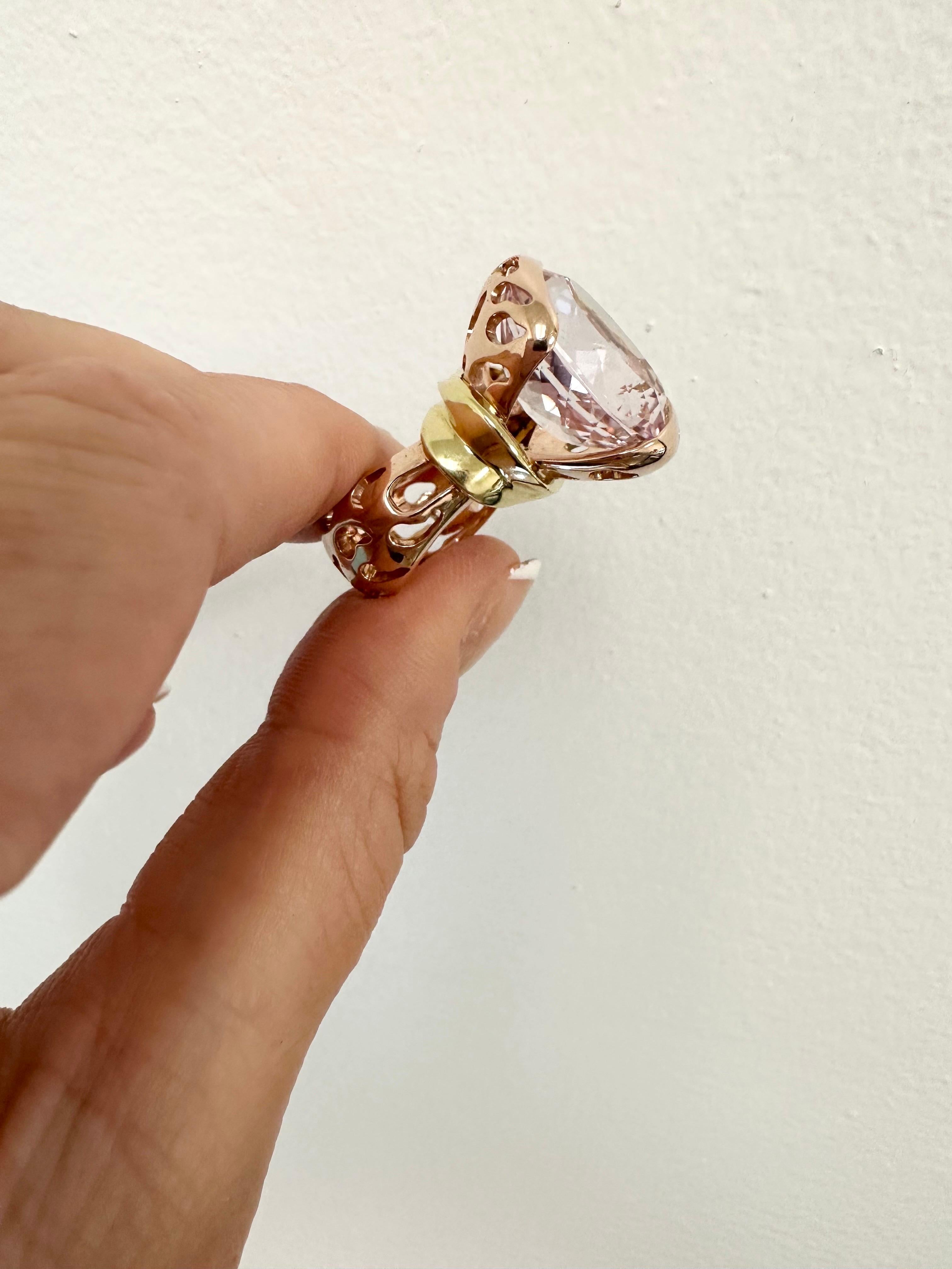 Rose Cut Rare Kunzite Cocktail ring 14KT rose gold Certified For Sale