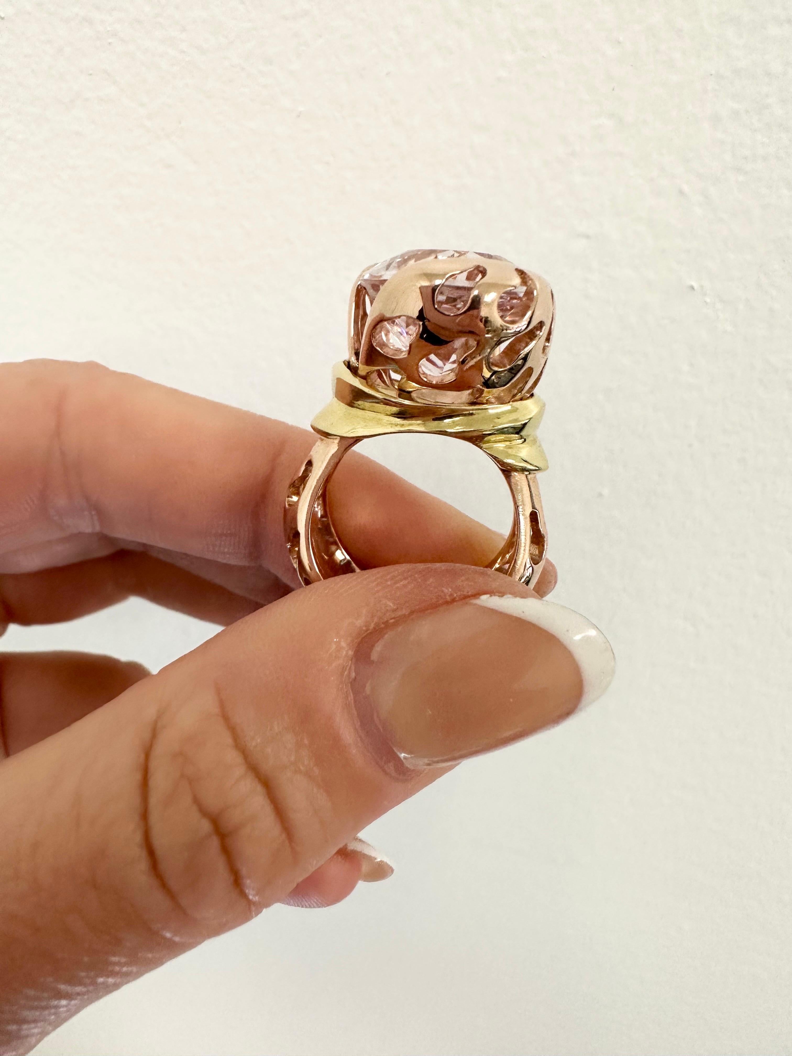 Rare Kunzite Cocktail ring 14KT rose gold Certified  In New Condition For Sale In Boca Raton, FL