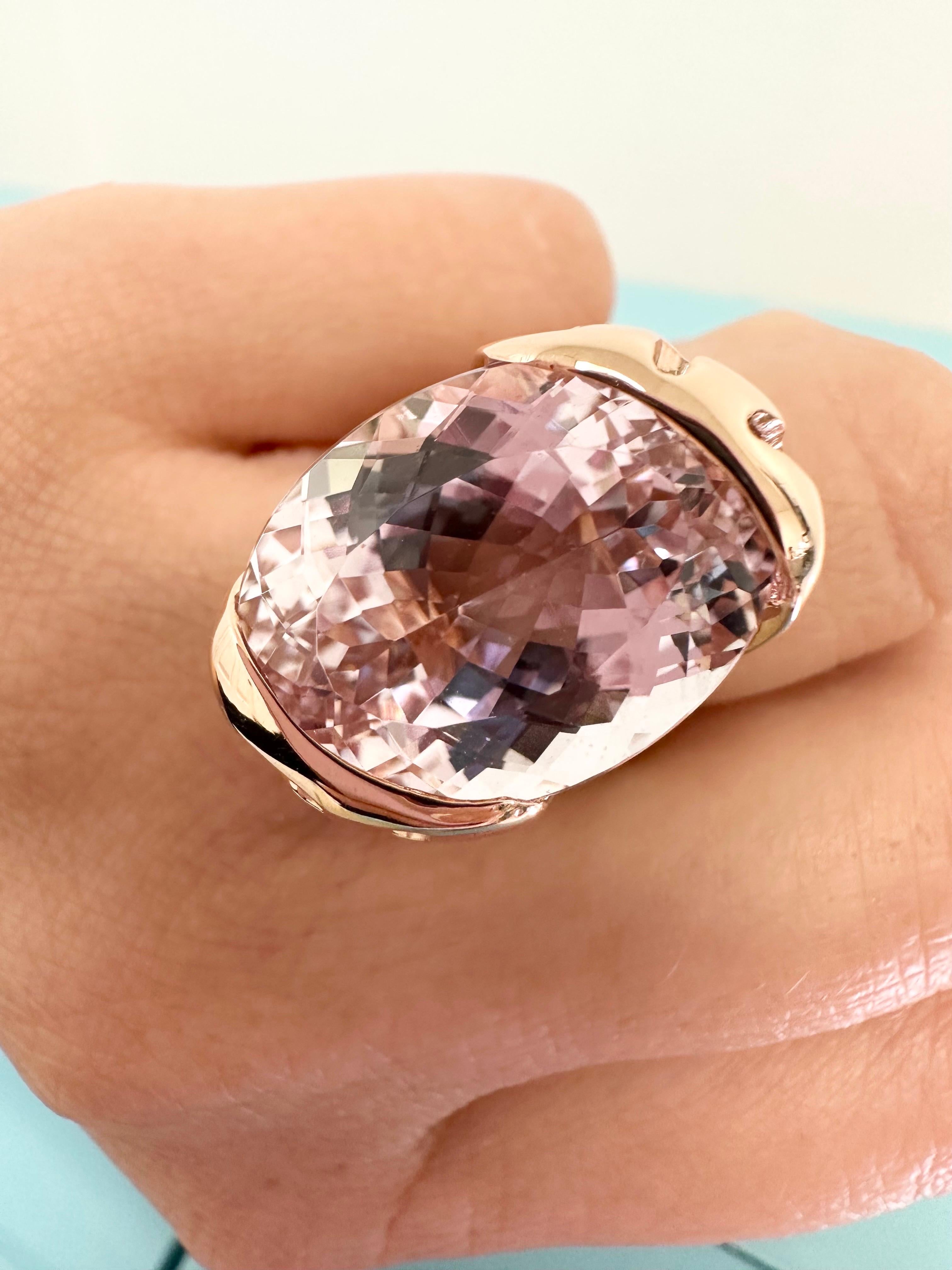 Rare Kunzite Cocktail ring 14KT rose gold Certified For Sale 3