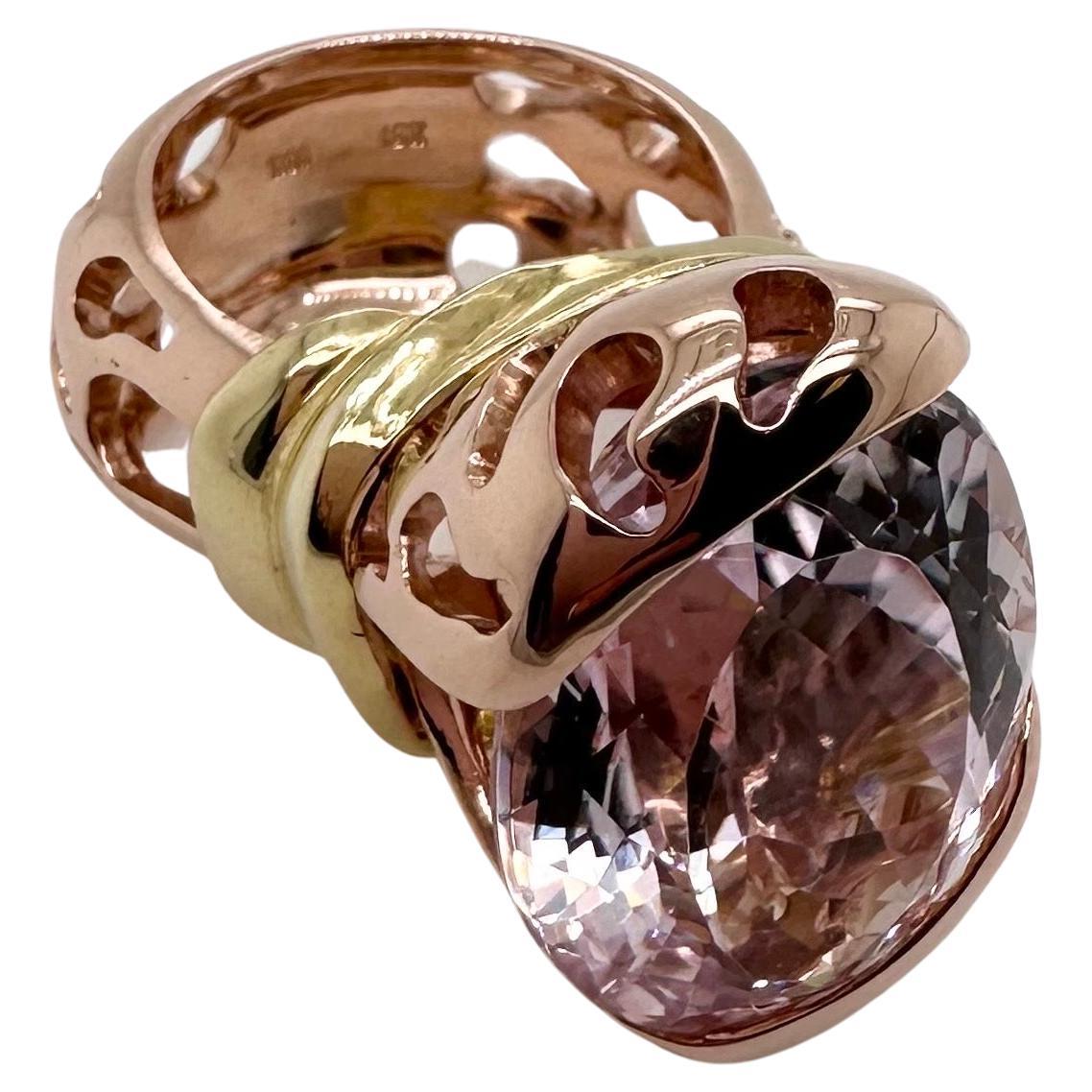 Rare Kunzite Cocktail ring 14KT rose gold Certified For Sale