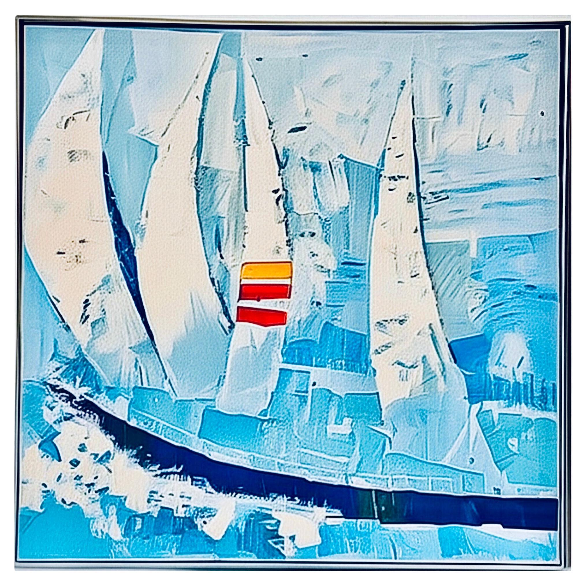 Rare Kyung Kim Huge Racing Schooner Sailboat Nautical Fine Art Oil Painting For Sale