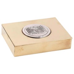 Rare Labyrinth Cigarette Box by Lalaounis, Brass and Silver, 1970s
