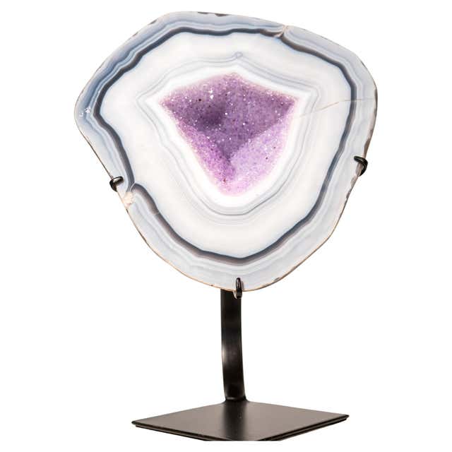 Thick Agate Geode On Stand Sculpture, Brazil, Prehistoric at 1stDibs