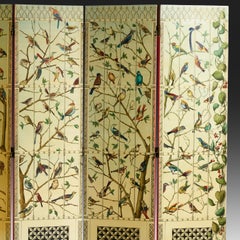 Raro paravento pieghevole "Uccelli" in legno laccato di Piero Fornasetti