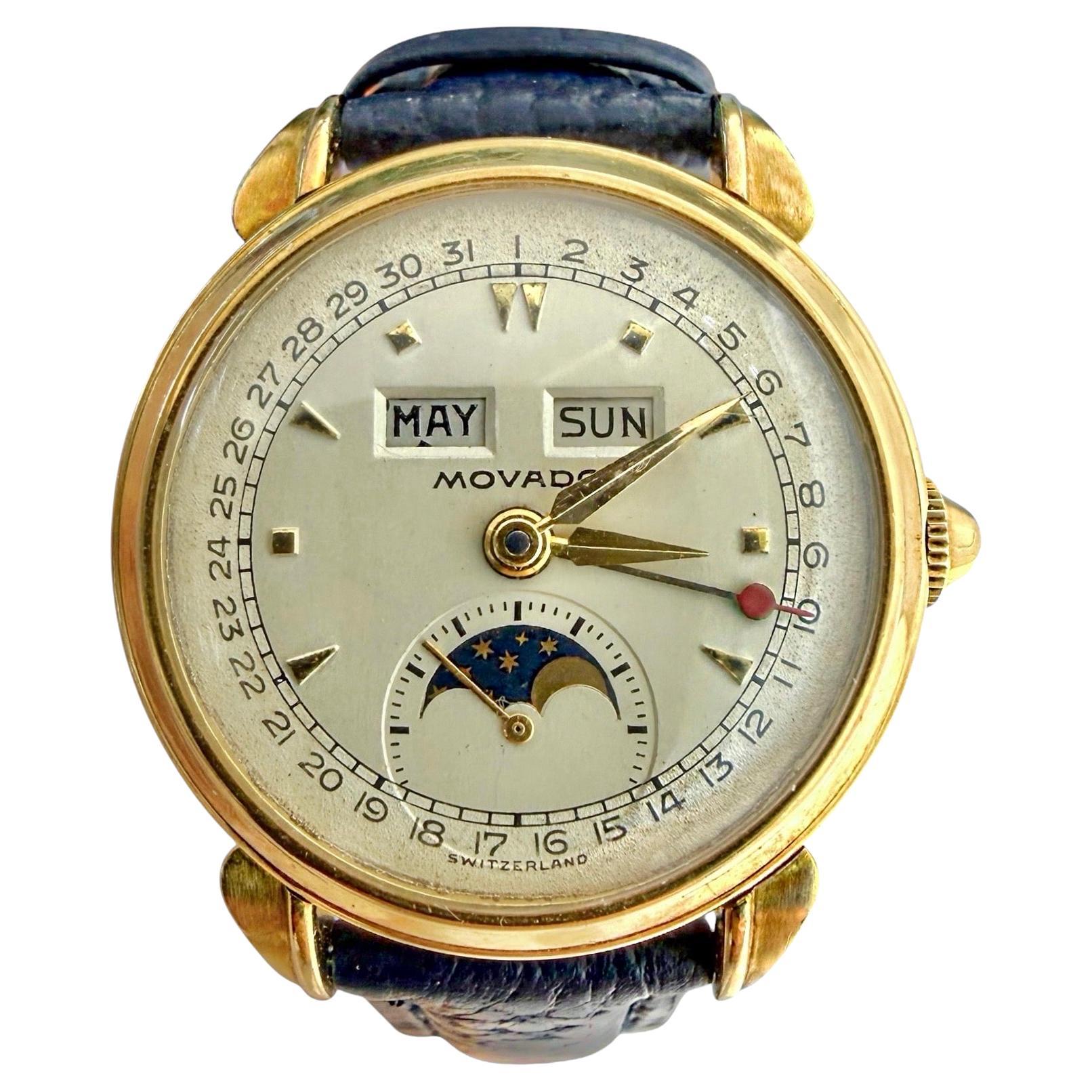 Rare Ladies Mid-20th Century Movado Celestograf Triple Calendar Moonphase Watch For Sale