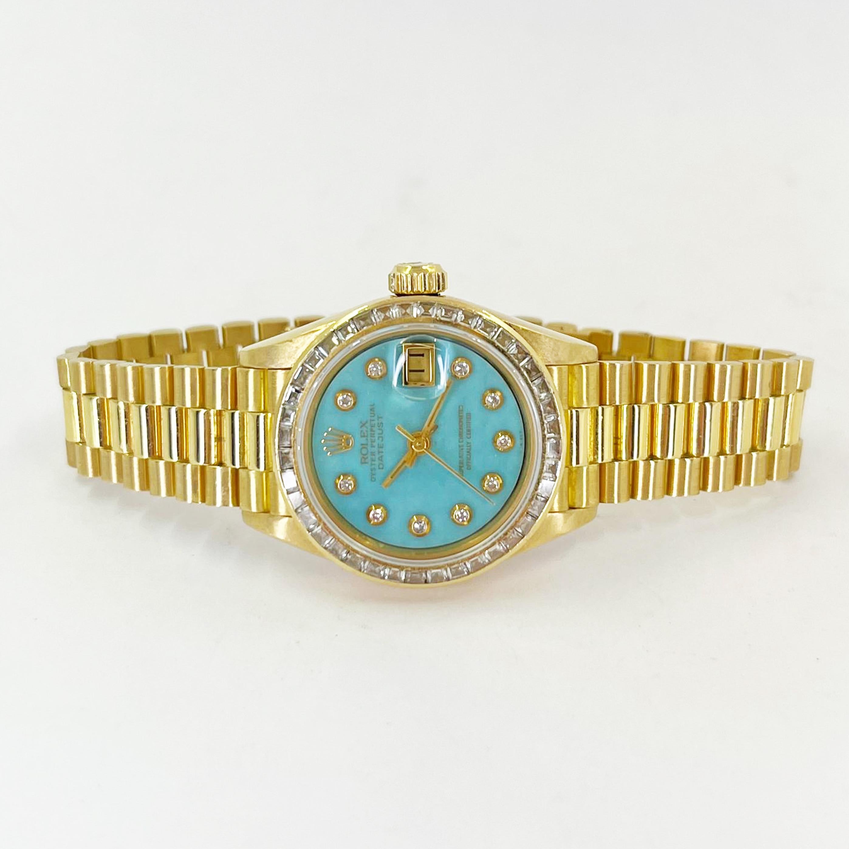 RARE Ladies Rolex President with Turquoise Pyramid Dial For Sale 1