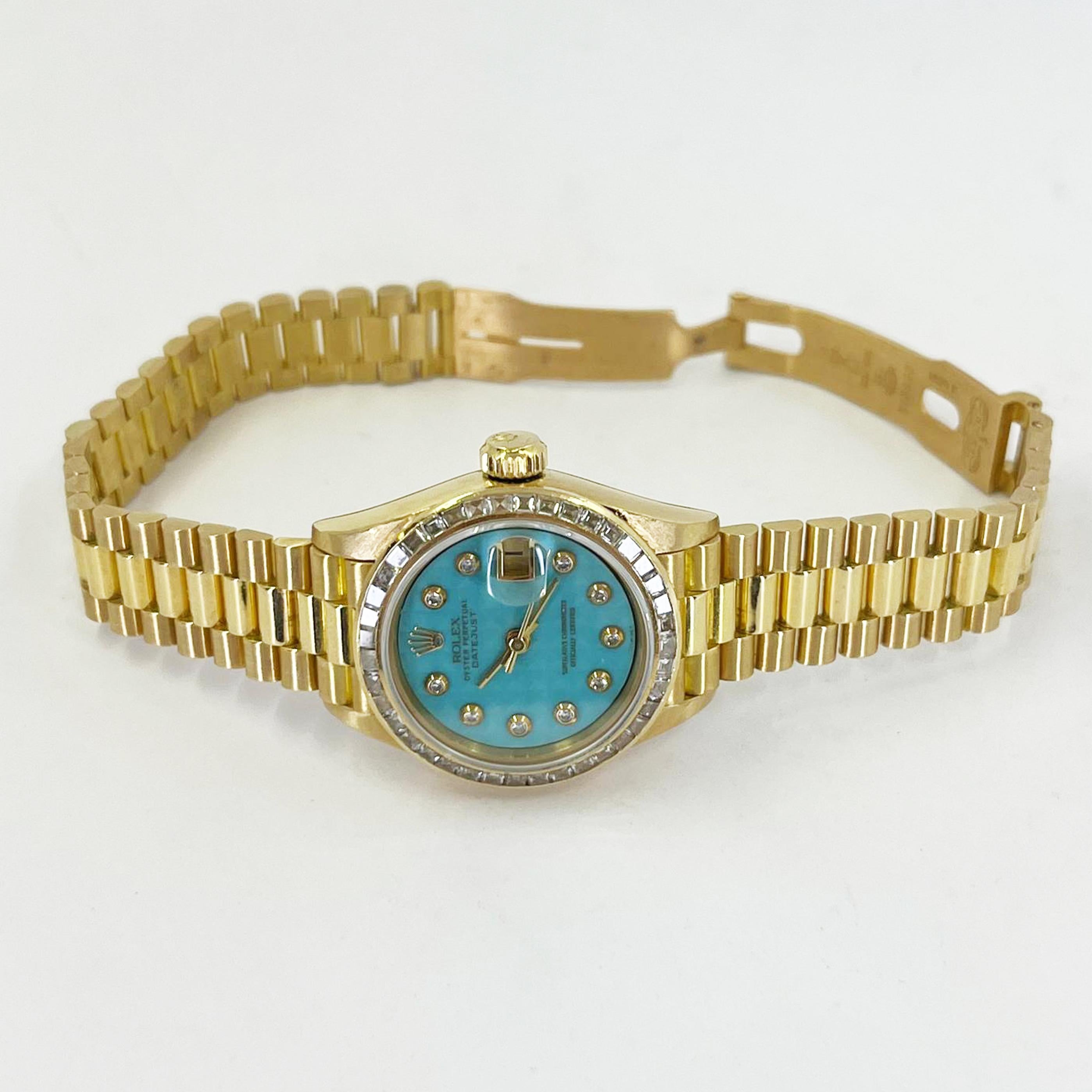 RARE Ladies Rolex President with Turquoise Pyramid Dial For Sale 4