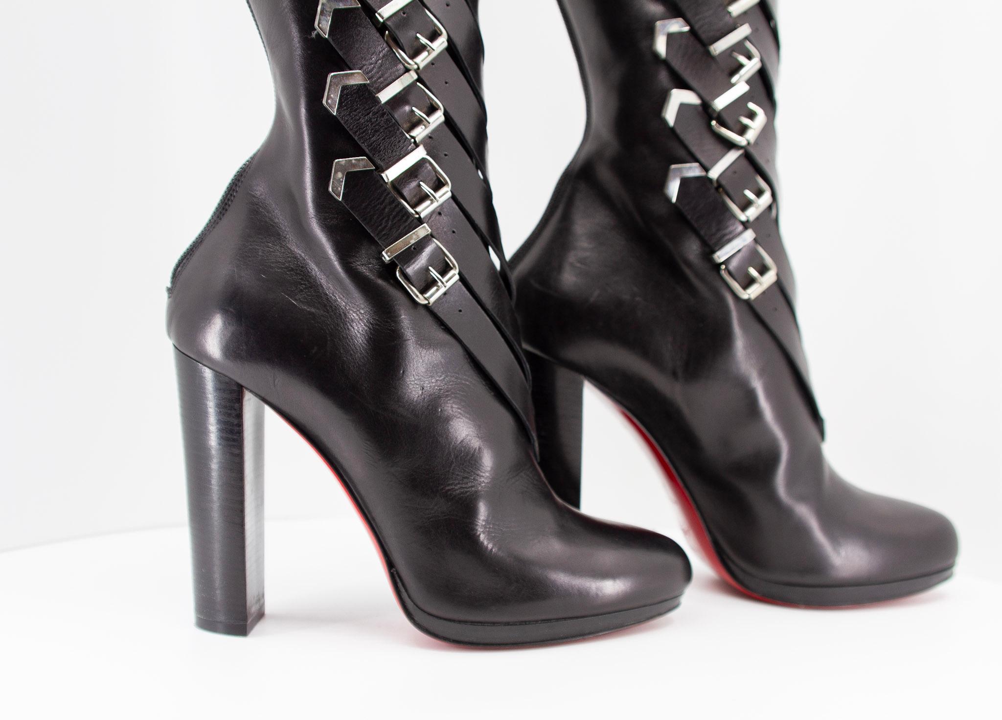 Rare Knee High Christian Louboutin Black Leather Boots For Sale 6