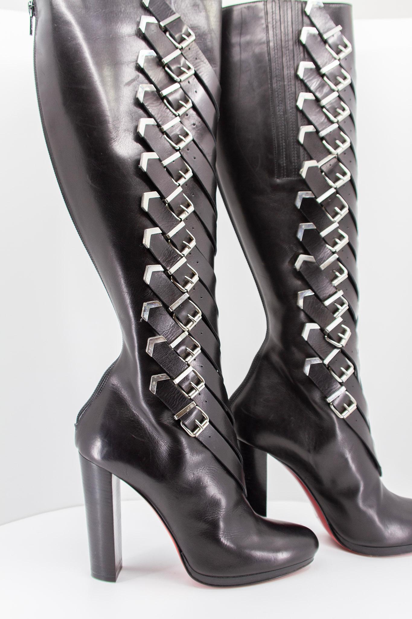 Rare Knee High Christian Louboutin Black Leather Boots For Sale 7