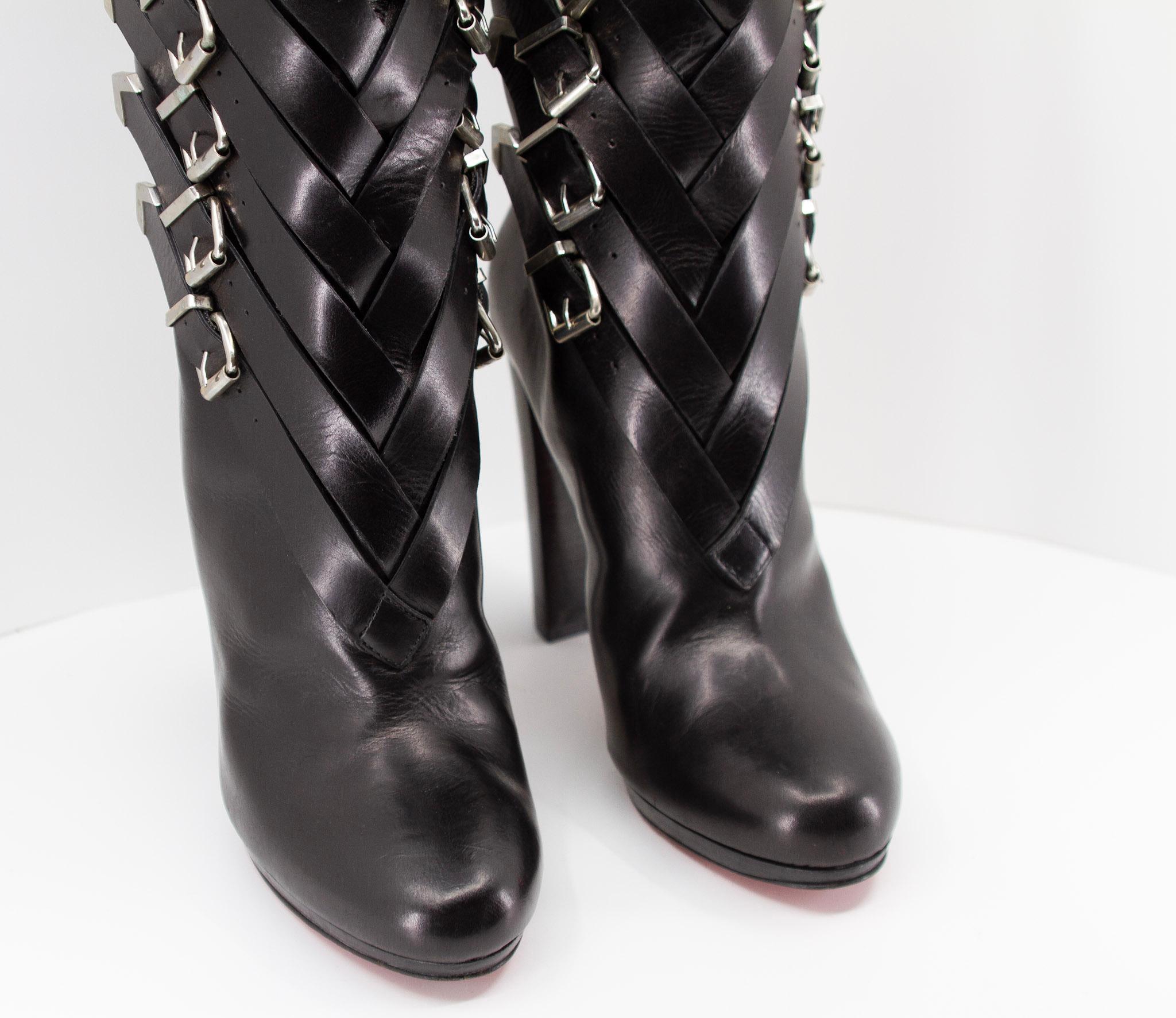 Rare Knee High Christian Louboutin Black Leather Boots For Sale 10